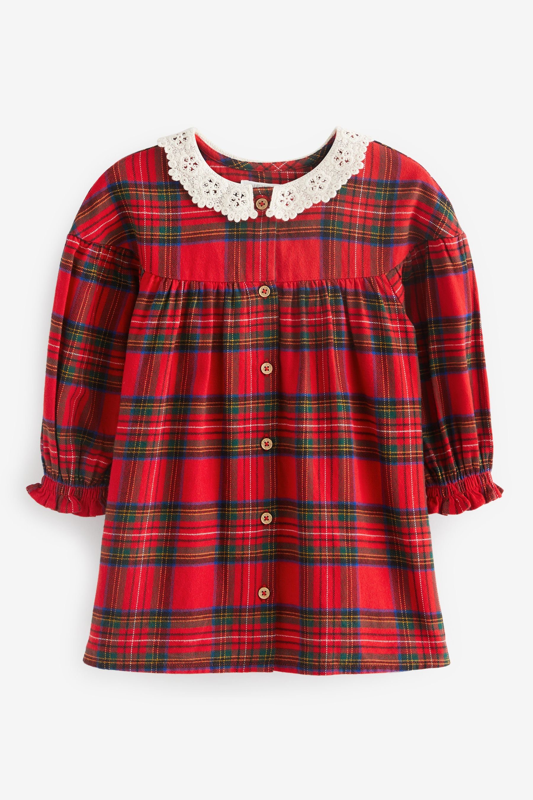 Next Blusenkleid Kleid mit Spitzenkragen (1-tlg) Red Check | Blusenkleider
