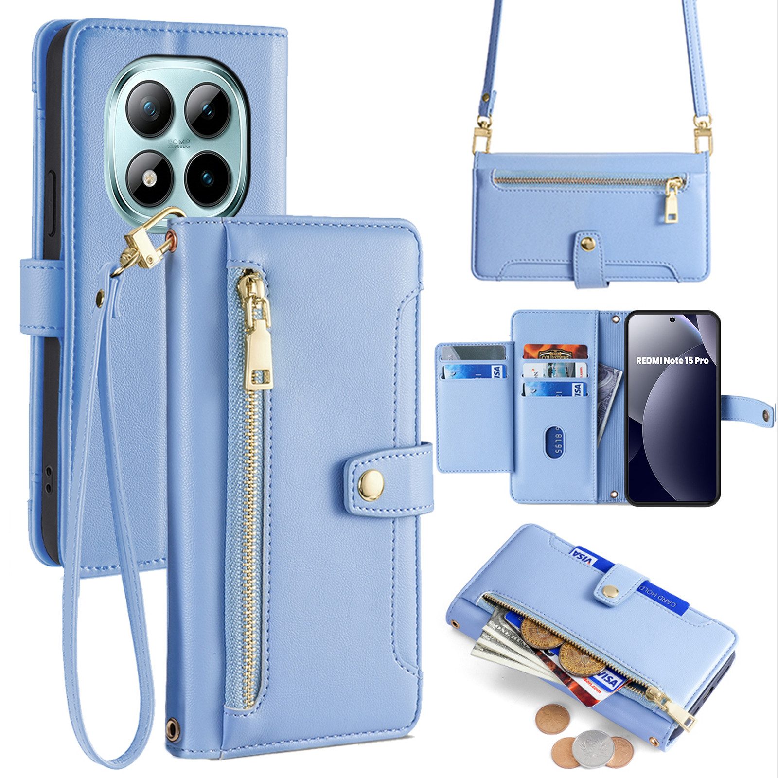 betterfon Handykette mit Portemonnaie für Xiaomi 17T - Handykette mit 5 Kartenfächer, 5 Kartenfächer + verstellbare Kette & Standfunktion mit TPU-Schutz