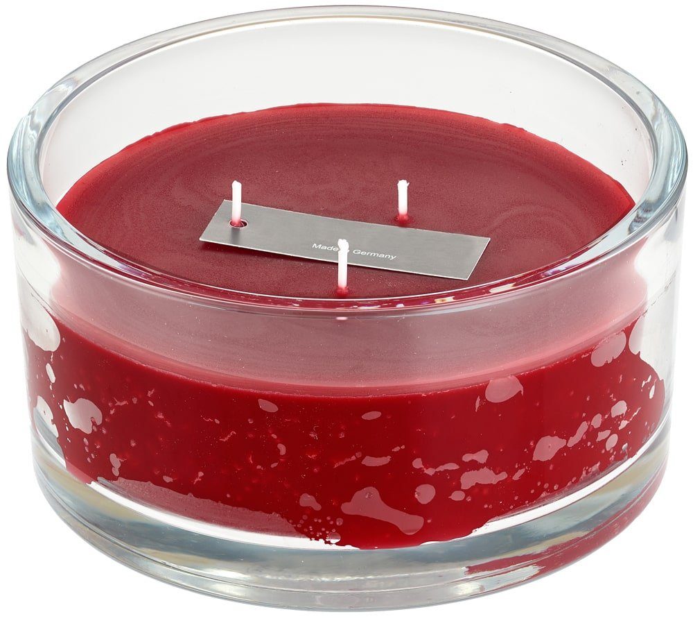 matches21 HOME & HOBBY LED-Kerze Kerze im Glas 3-Docht einfarbig oval Ø  15x8 cm burgund