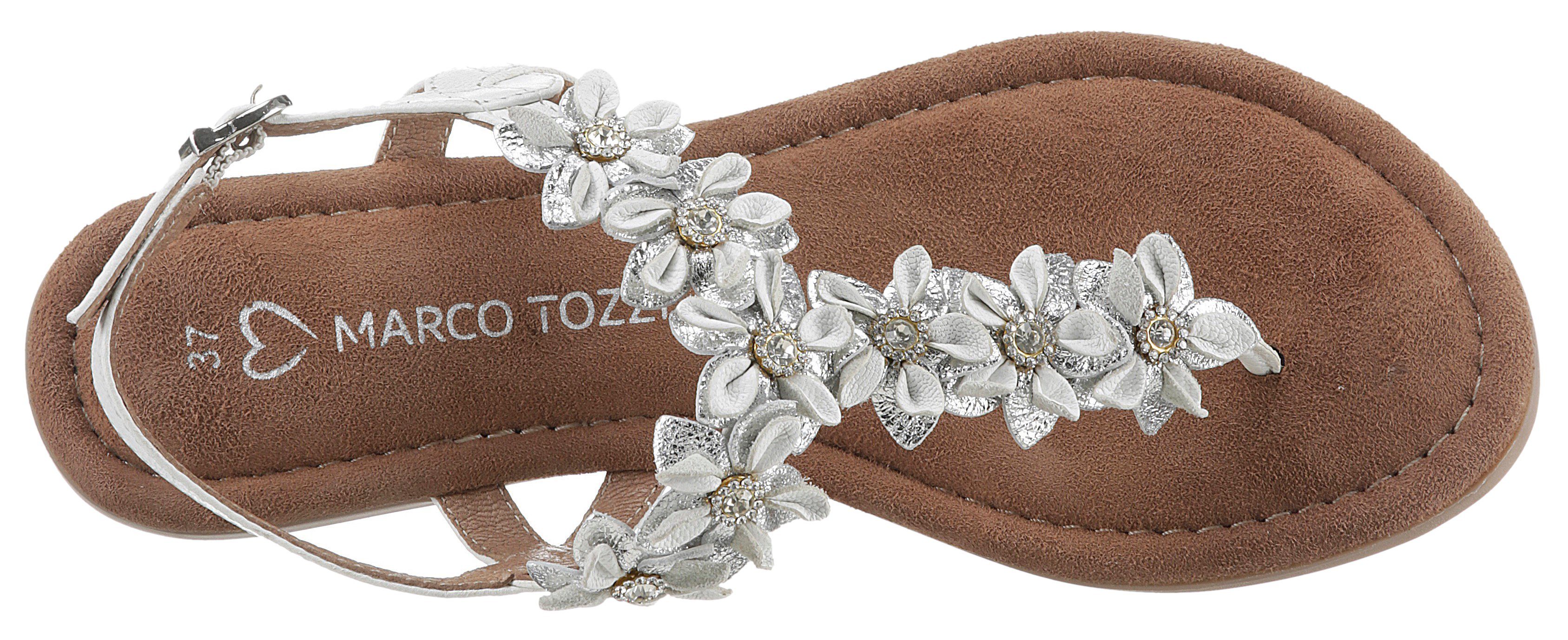 MARCO TOZZI Sandale mit Blütenverzierung weiß-silberfarben aufwendiger