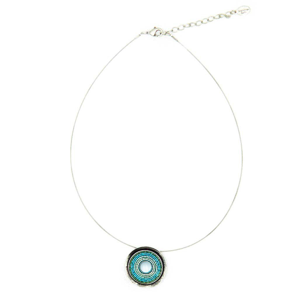 Collier India antik Kette 02 mit farbenfrohem medaillonartigem Anhänger