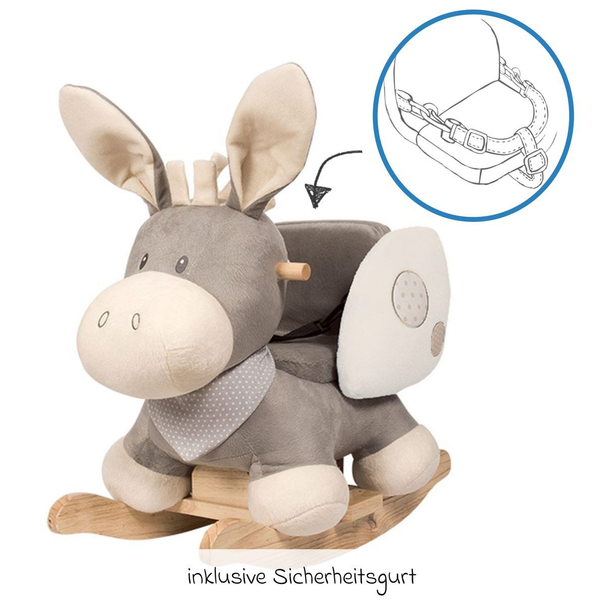 Nattou Steckenpferd Esel Cappuccino - Beige, ab 10 Monaten inkl. Sicherheitsgurt