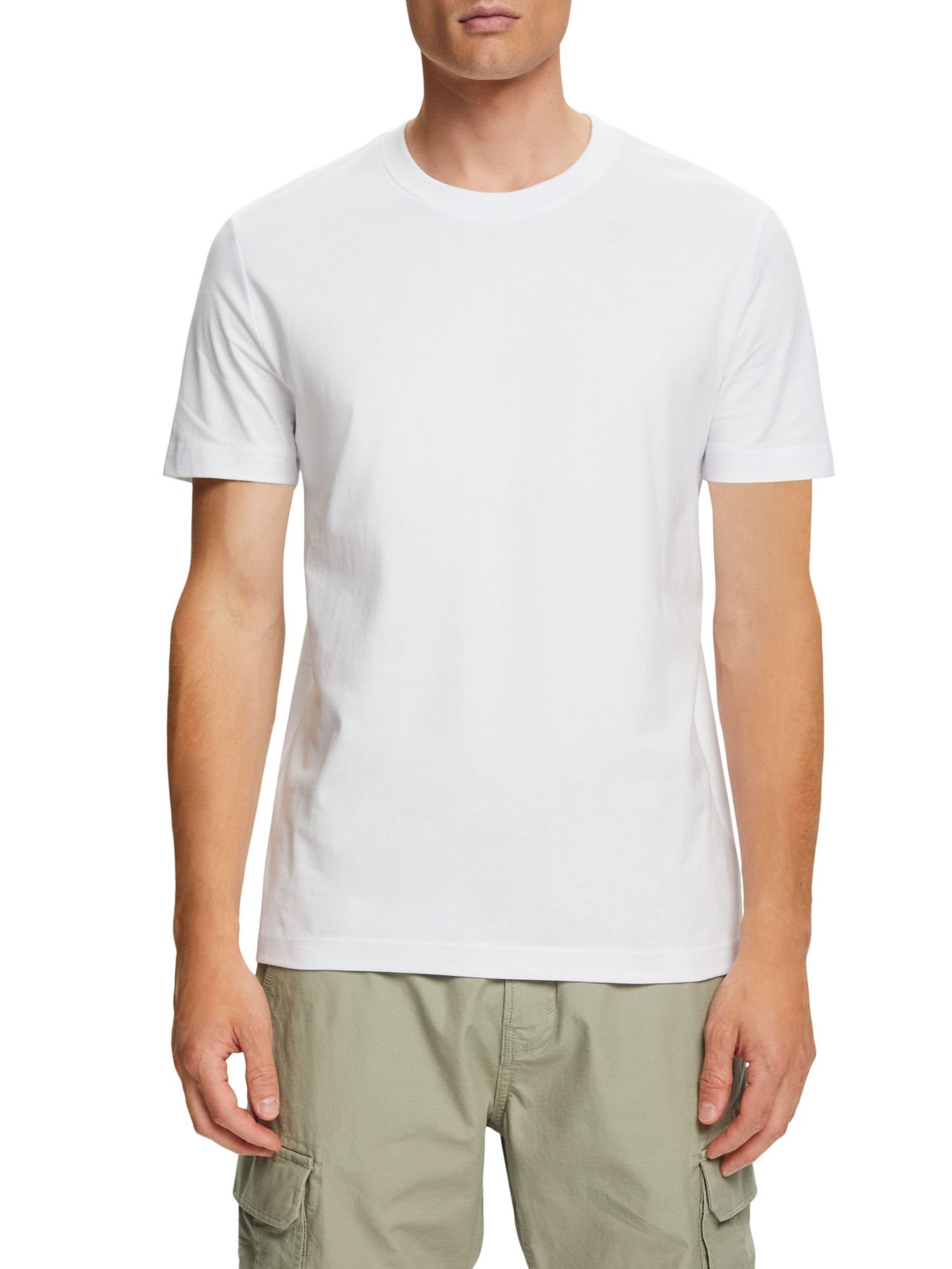 Esprit T-Shirt Rundhals-T-Shirt WHITE (1-tlg) aus Pima-Baumwolljersey