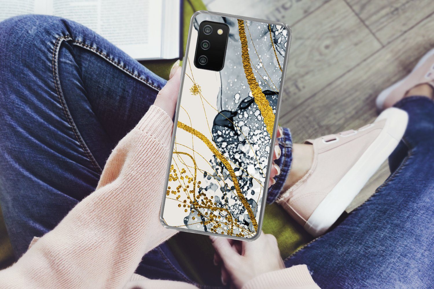 MuchoWow Handyhülle für Samsung Galaxy A03s Abstrakt - Gold - Natur - Kunst, Smartphone-Bumper, Print, Handy Schutzhülle Dünn