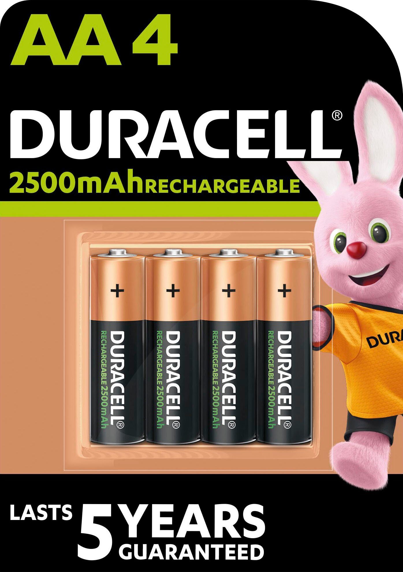 Duracell 4 Stck, Recharge Ultra AA 2500 mAh Batterie, LR06 (1,2 V, 4 St), wiederaufladbare Akkus, 5 Jahre Garantie