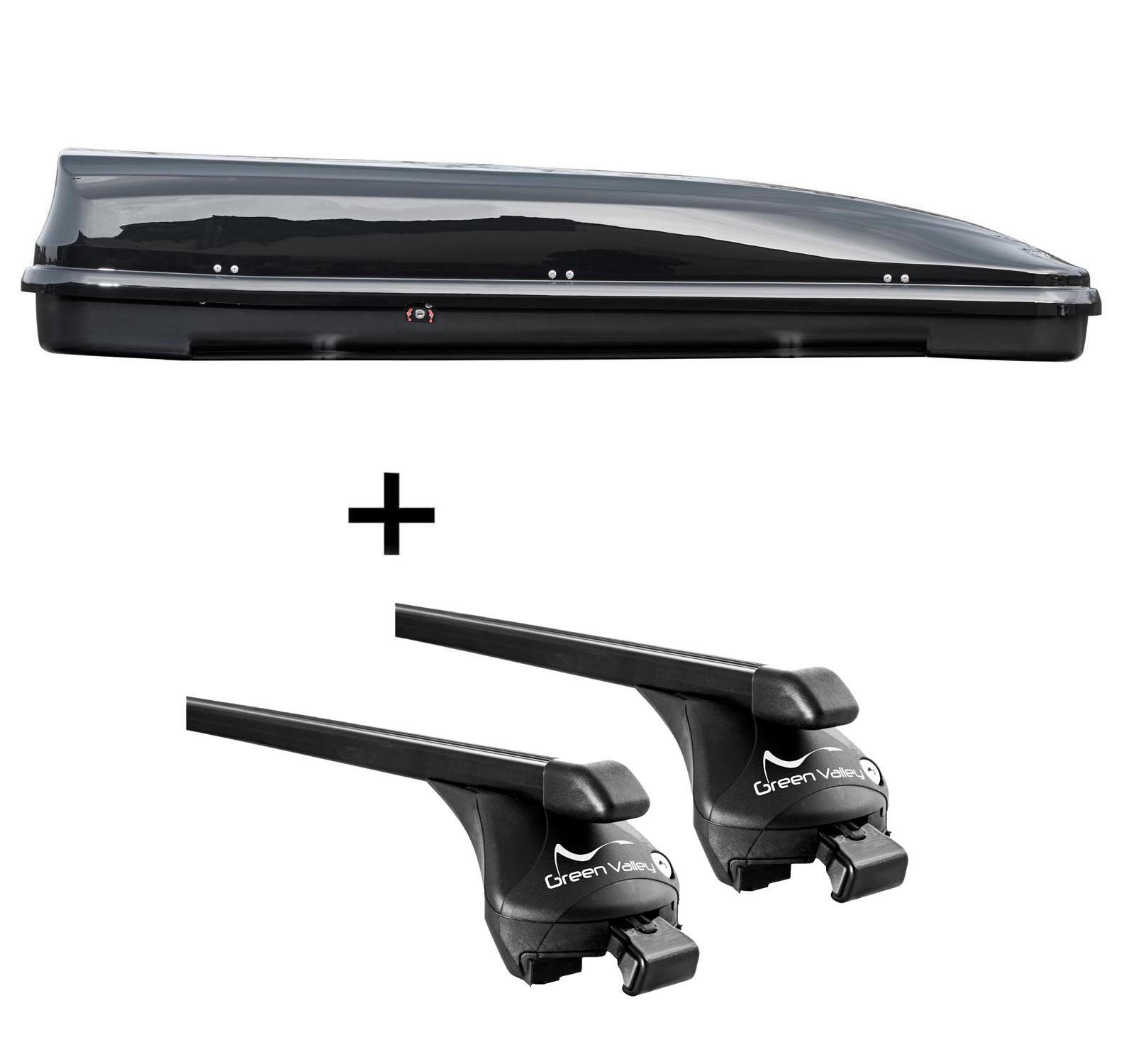 Fahrradhalter, Skibox schwarz VDP JUFL460 460 Liter abschließbar + Relingträger Quick offene Reling im Set kompatibel mit VW Sharan ab 2010