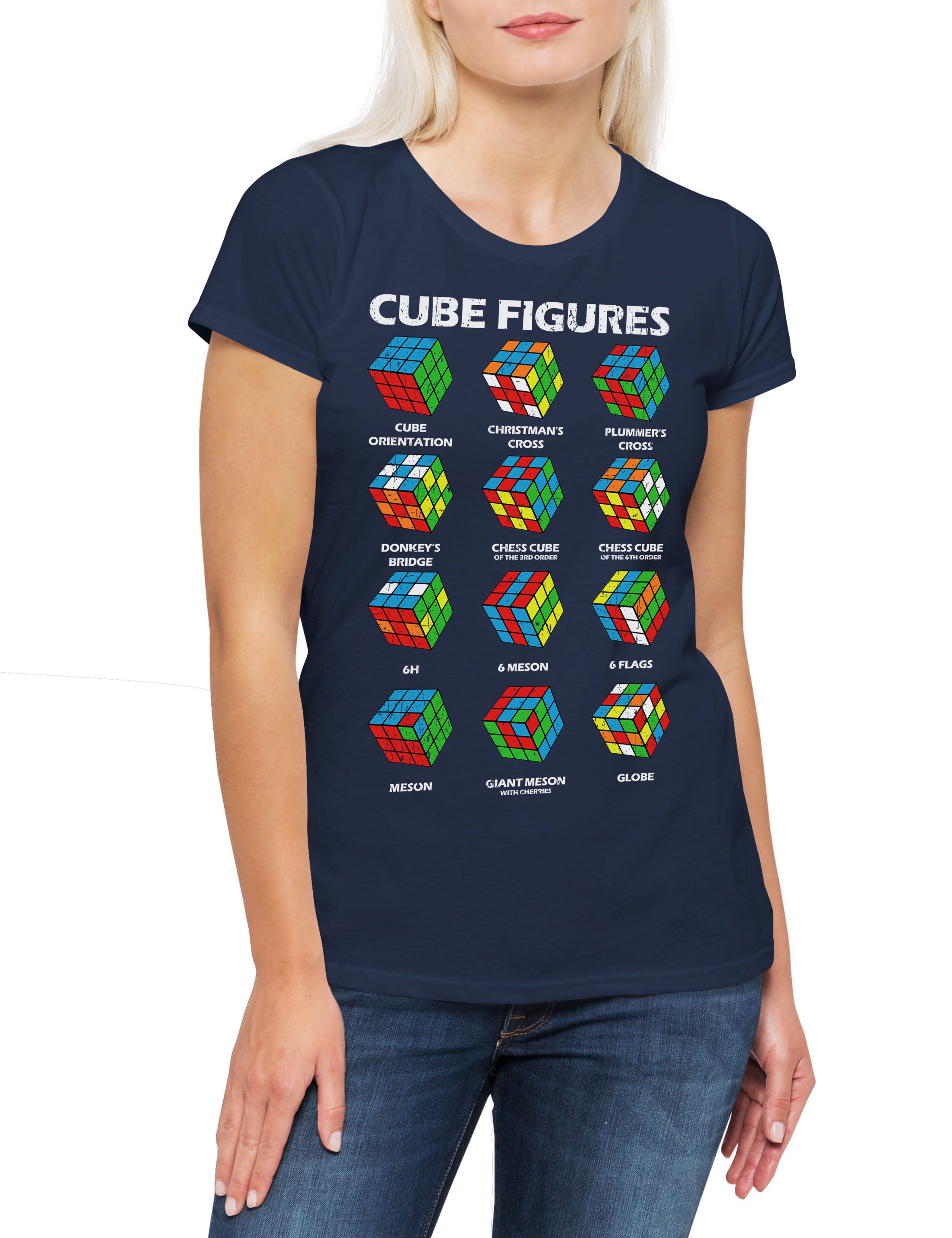 Urban Backwoods Print-Shirt Cube Figures II Damen T-Shirt Zauberwürfel 80s Magic Speed Cubing (1-tlg) Speedcube Algorithm Cube Würfel