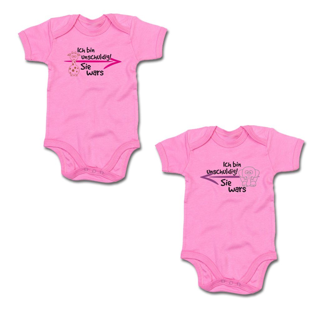 G-graphics Kurzarmbody Ich bin unschuldig! – Sie wars & Sie wars (Zwillingsset / Twinset, 2-tlg., Baby-Body-Set) für Zwillinge / Twins mit Sprüchen