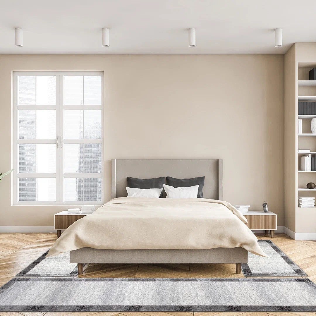 oKu-Tex Bettumrandung 3 teilig, Läufer (67 x 340 cm) + Brücken (2 x 67 x 140 cm), Kurzflor, (Set 3 teilig, 3-tlg), Teppich Schlafzimmer Bettvorleger Set schmal gewebt grau meliert