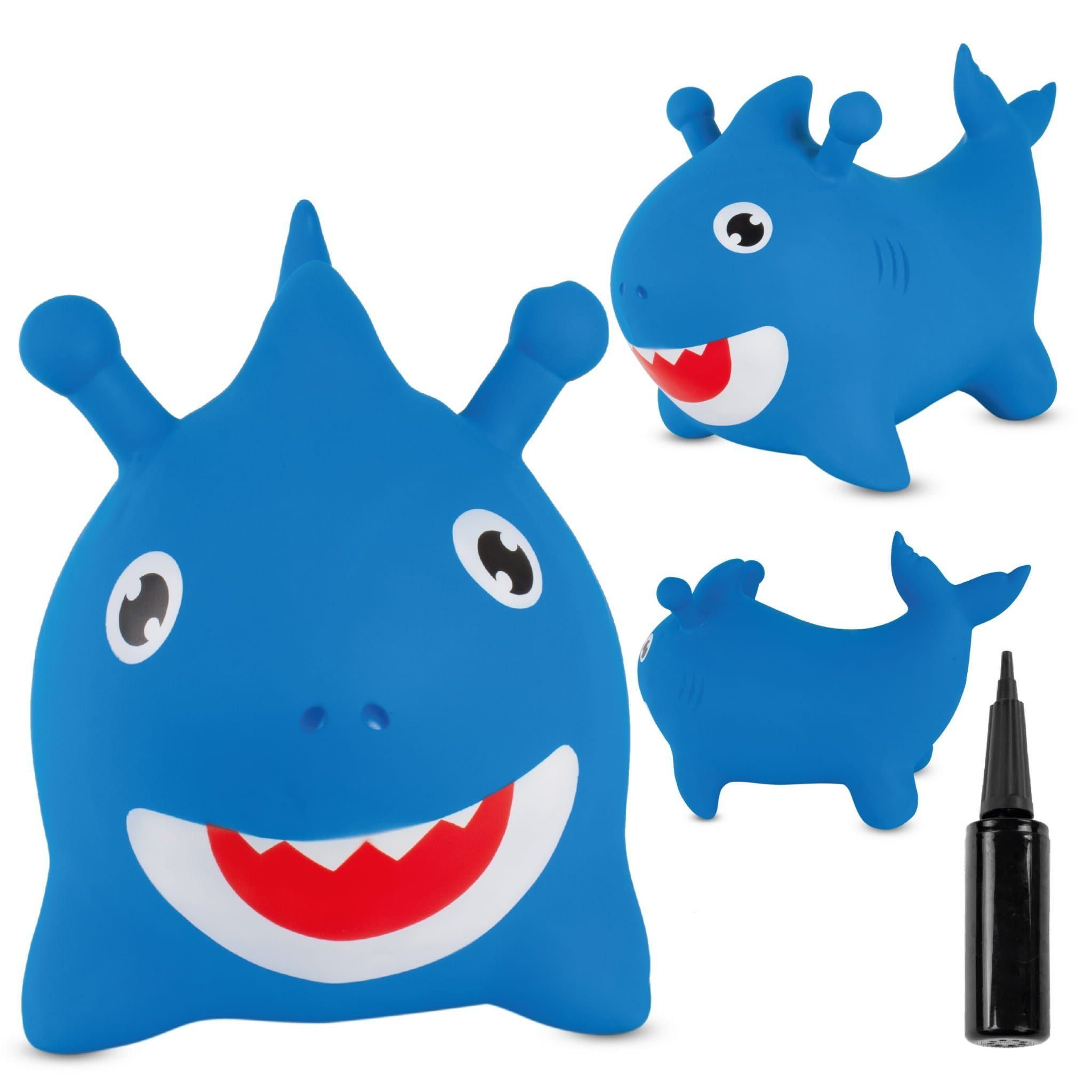 Sun Baby Hüpftier Gummihüpfer für Kinder Baby Shark Hai, blau, mit Pumpe