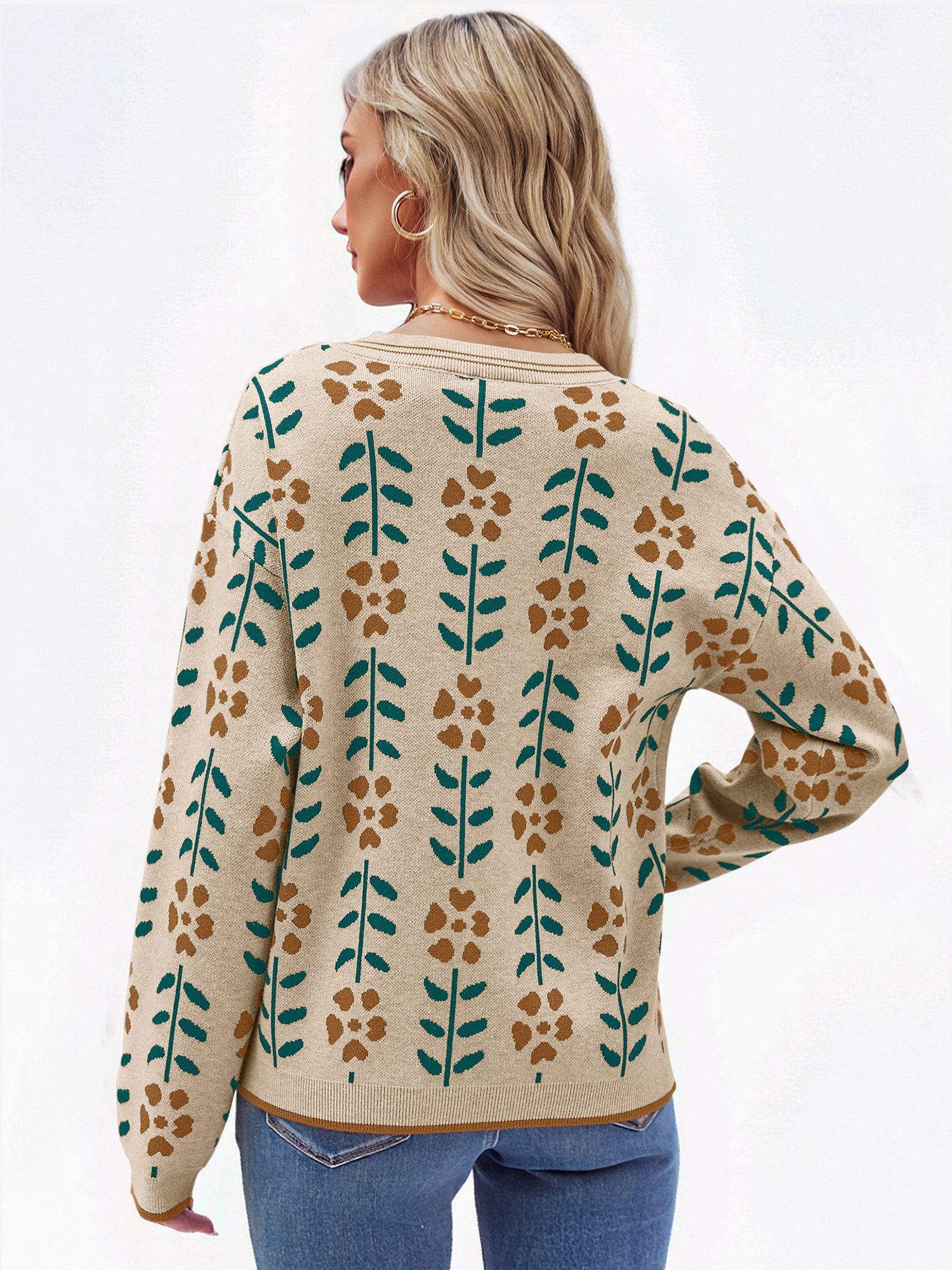 Imily Bela Cardigan Langarm Damen-Strickpullover mit Blumendruck (Packung, günstig online kaufen