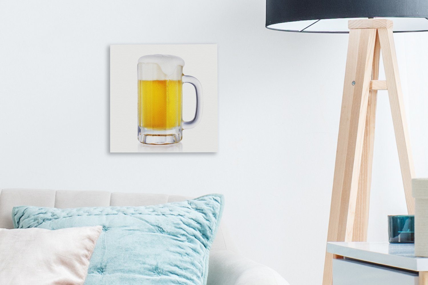 Wohnzimmer Leinwandbild Leinwand OneMillionCanvasses® Hintergrund, weißem mit Krug Bier auf Schlafzimmer (1 Bilder für St),