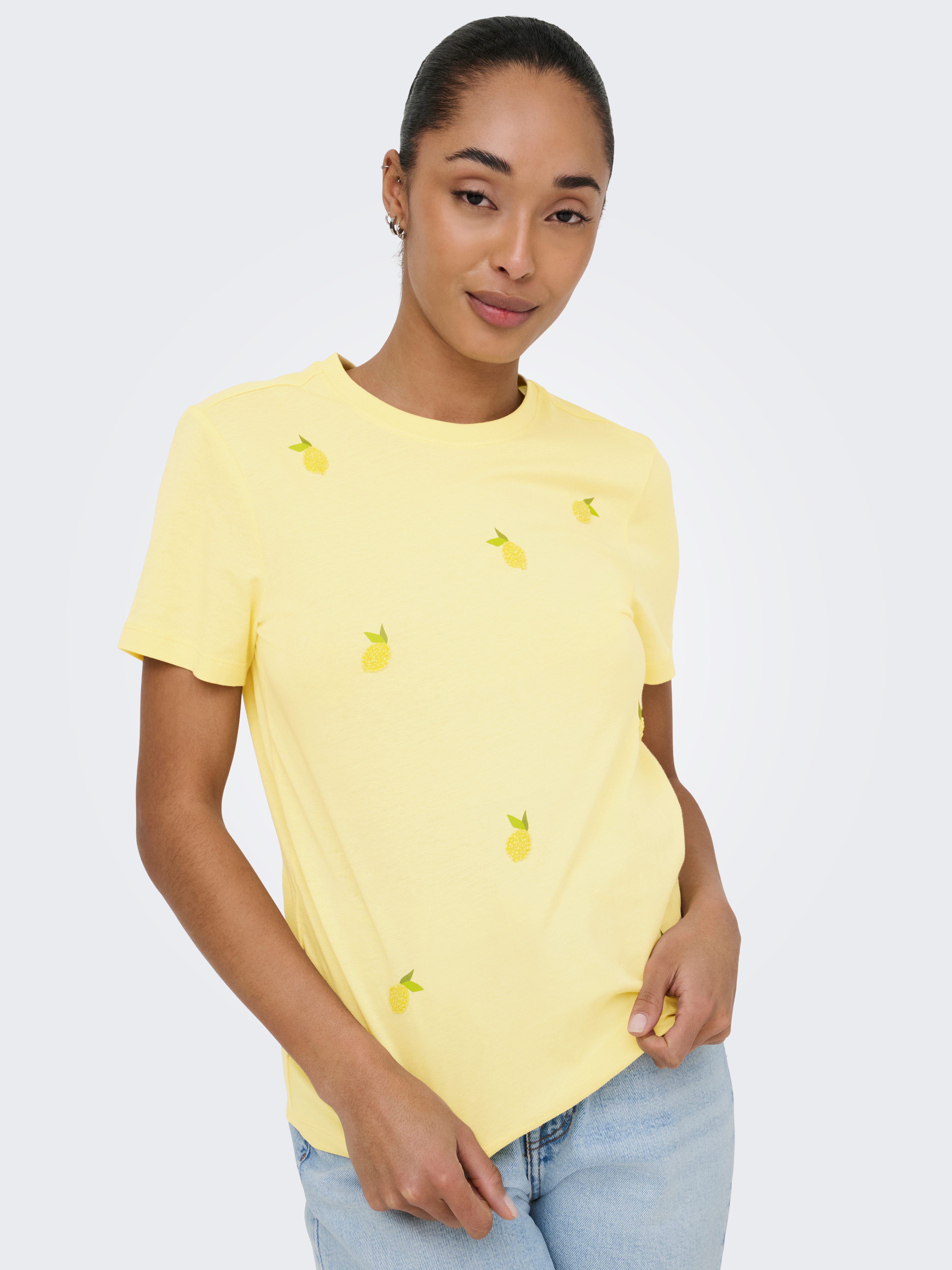 ONLY T-Shirt ONLKITA S/S PEARL TOP BOX JRS Baumwolle, regular fit, Rundhals