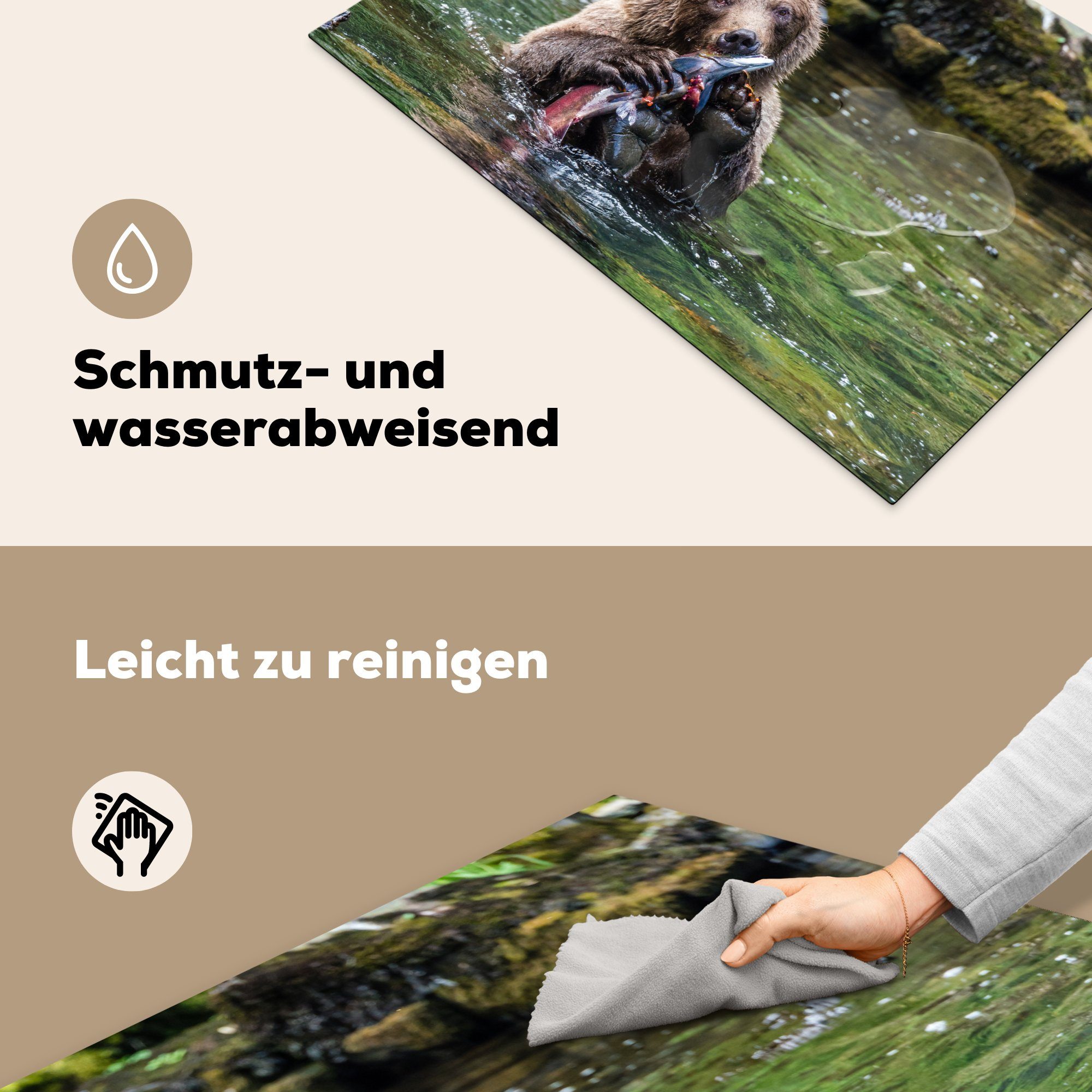 küche, MuchoWow für Induktionskochfeld Schutz die Fisch tlg), cm, - Herdblende-/Abdeckplatte - Bär Vinyl, Ceranfeldabdeckung (1 Lachs, 81x52