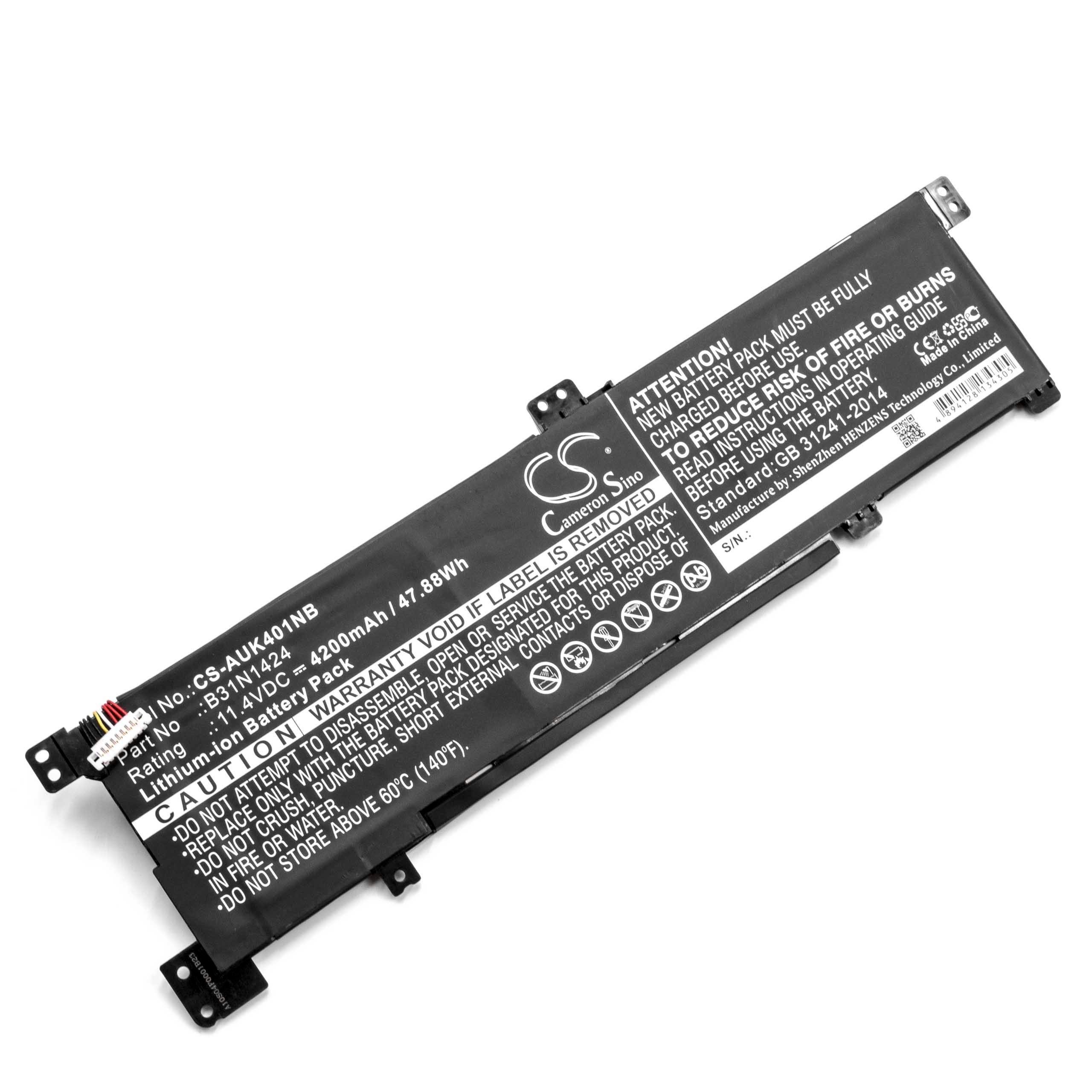 vhbw passend für Asus K401UB-FR028D, K401UB-FR038T, K401UB-FR049D, K401UQ, Laptop-Akku 4200 mAh