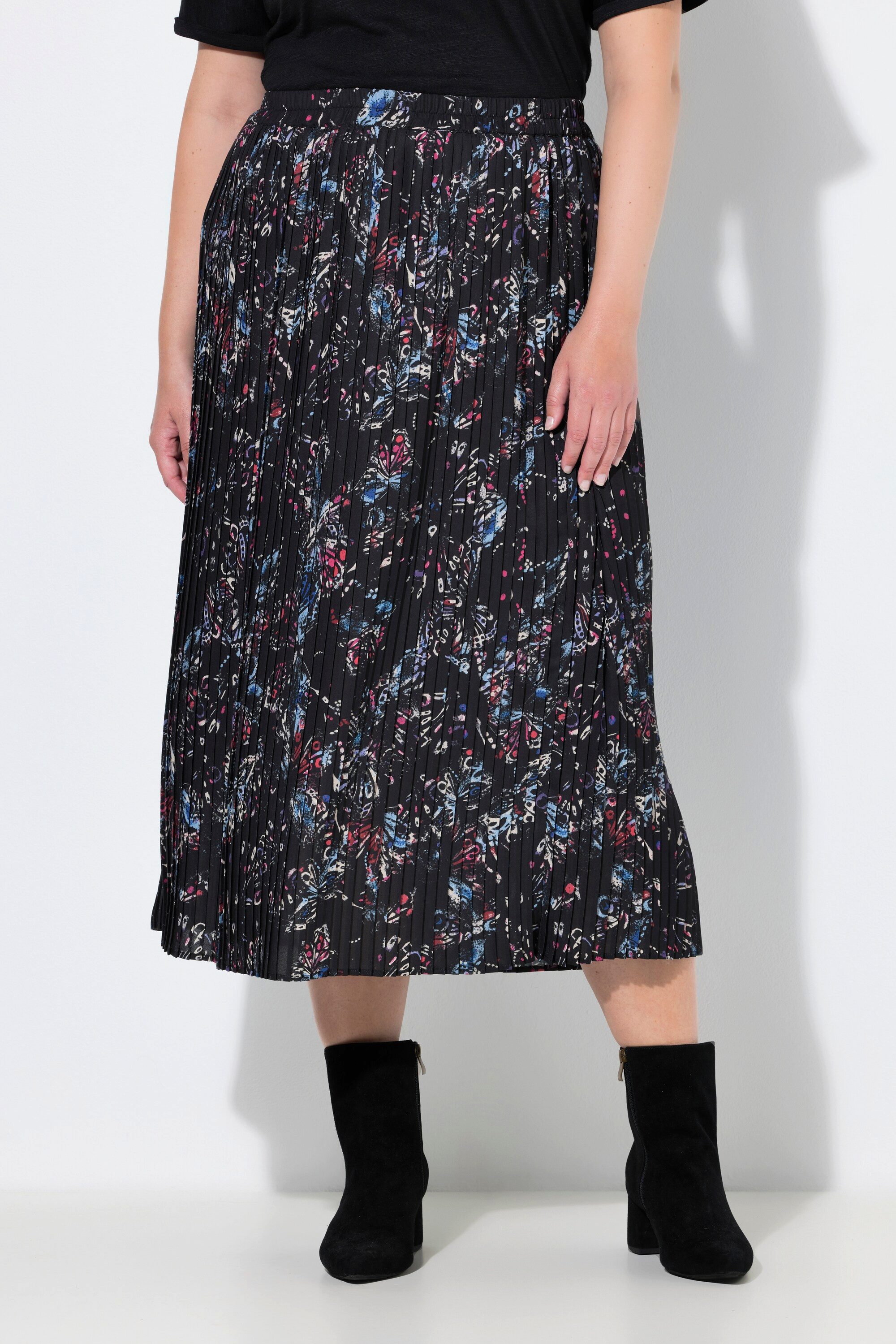 Ulla Popken Plisseerock Plissee-Midirock Schmetterlinge A-Linie günstig online kaufen