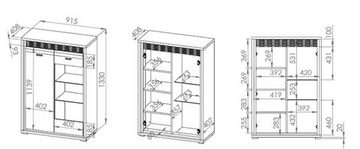 Feldmann-Wohnen Vitrine DALLAS (Glasvitrine, Standvitrine) B/T/H: 92 cm x 41 cm x 133 cm - Farbe der geriffelten Absetzungen wählbar