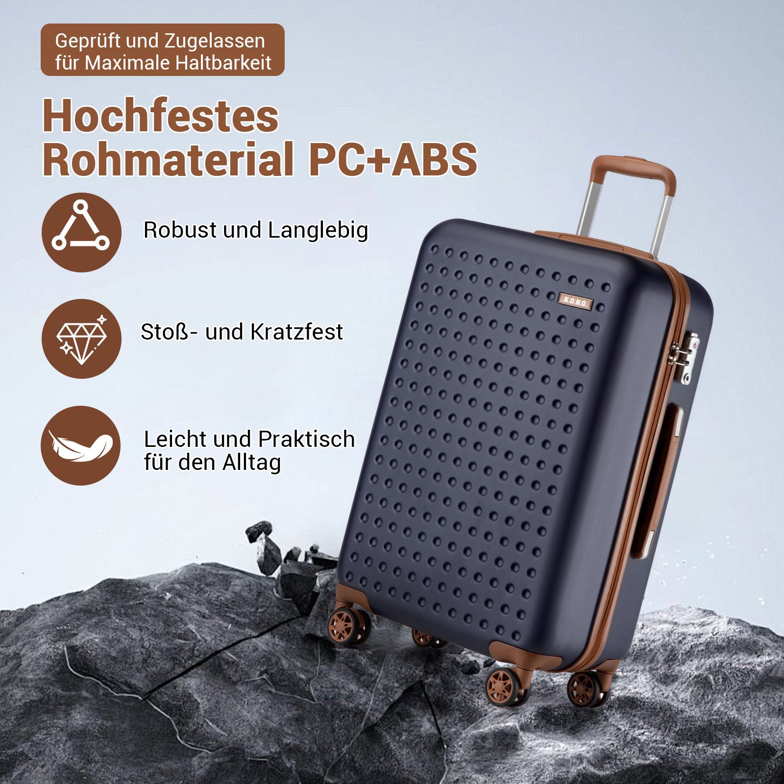 KONO Koffer Hartschalenkoffer Reisekoffer Trolleys 100% ABS Handgepäck Koffer