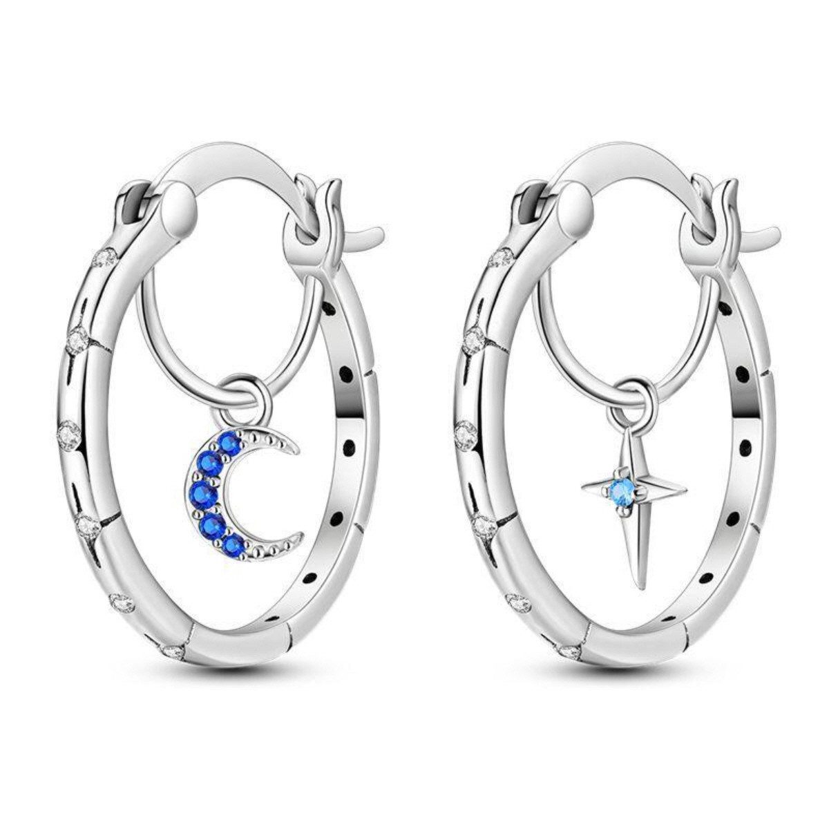 Paar Creolen Ohrcreolen Ohrschmuck Damenohrringe Creole Hoop Mond & Sterne