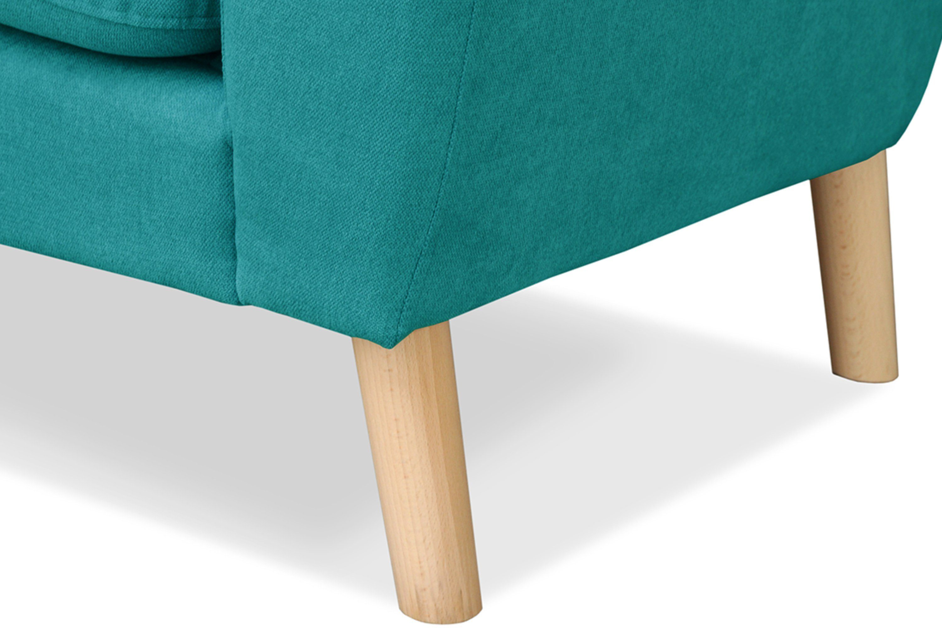| Sitzer, Skandinavischer Sofa aus Buche türkis auf Sofa Holzbeinen NEBRIS 3 türkis Konsimo Stil,