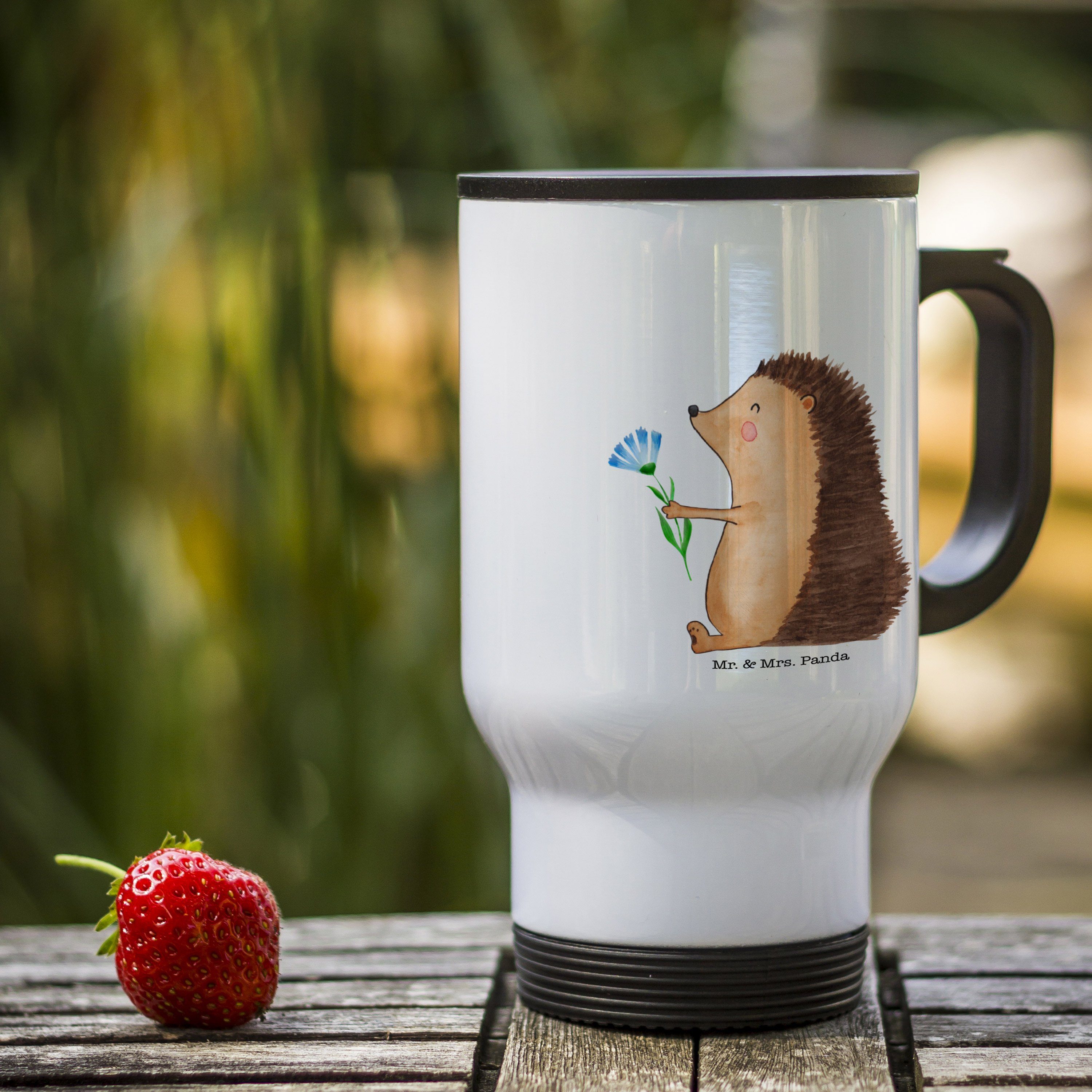 Mr. & Mrs. Panda Thermobecher Igel Blumen, Thermobecher, Weiß, Thermobecher, Krankenhaus, Krankheit, Edelstahl, Thermobecher Mit Spruch Outdoor Becher Thermotrinkbecher