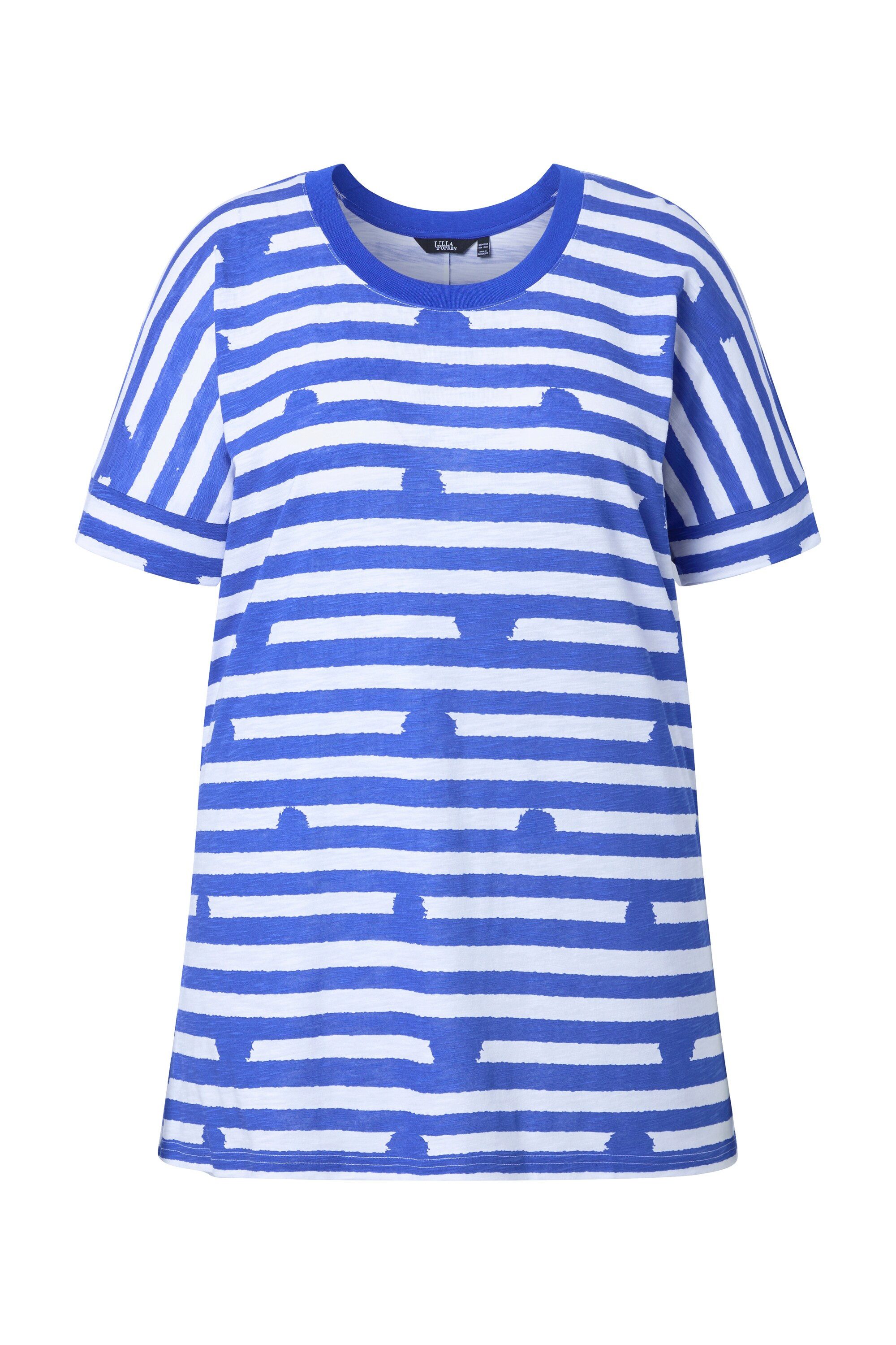Ulla Popken T-Shirt Longshirt Ringel/Tupfen Oversized Rundhals Halbarm günstig online kaufen