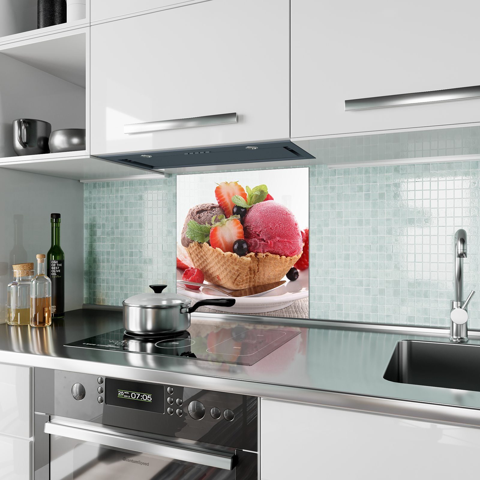 Primedeco Küchenrückwand in mit Früchten Waffel Spritzschutz Glas Eis