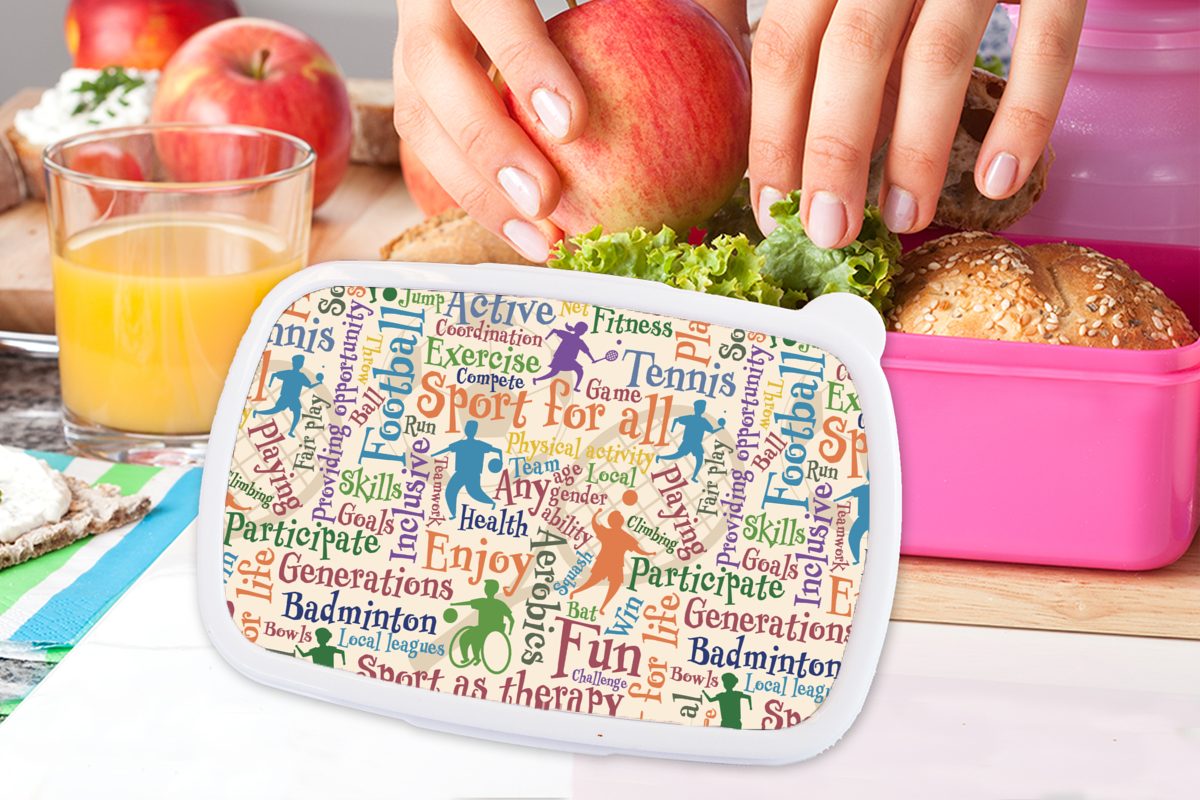 Mädchen, MuchoWow Brotbox Snackbox, Kunststoff, für Kinder, Lunchbox - Brotdose Muster Alphabet rosa - (2-tlg), - Sport Kunststoff Zitate, Erwachsene,