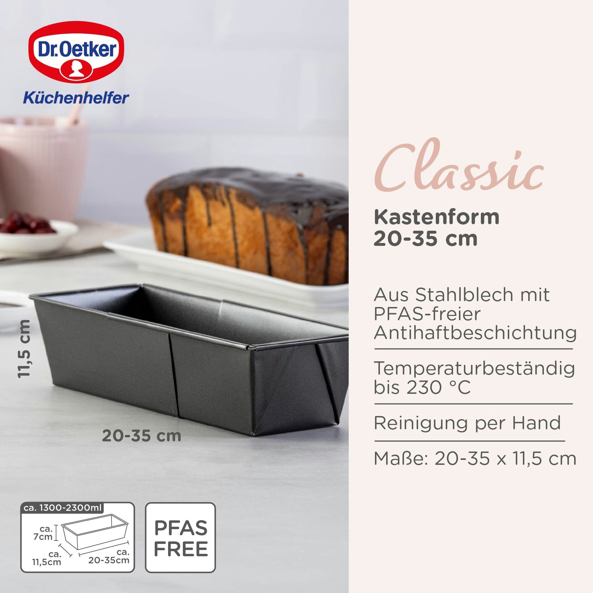 Dr. Oetker Küchenhelfer Backform Kastenform verstellbar, Teigform, Antihaft Kuchenform