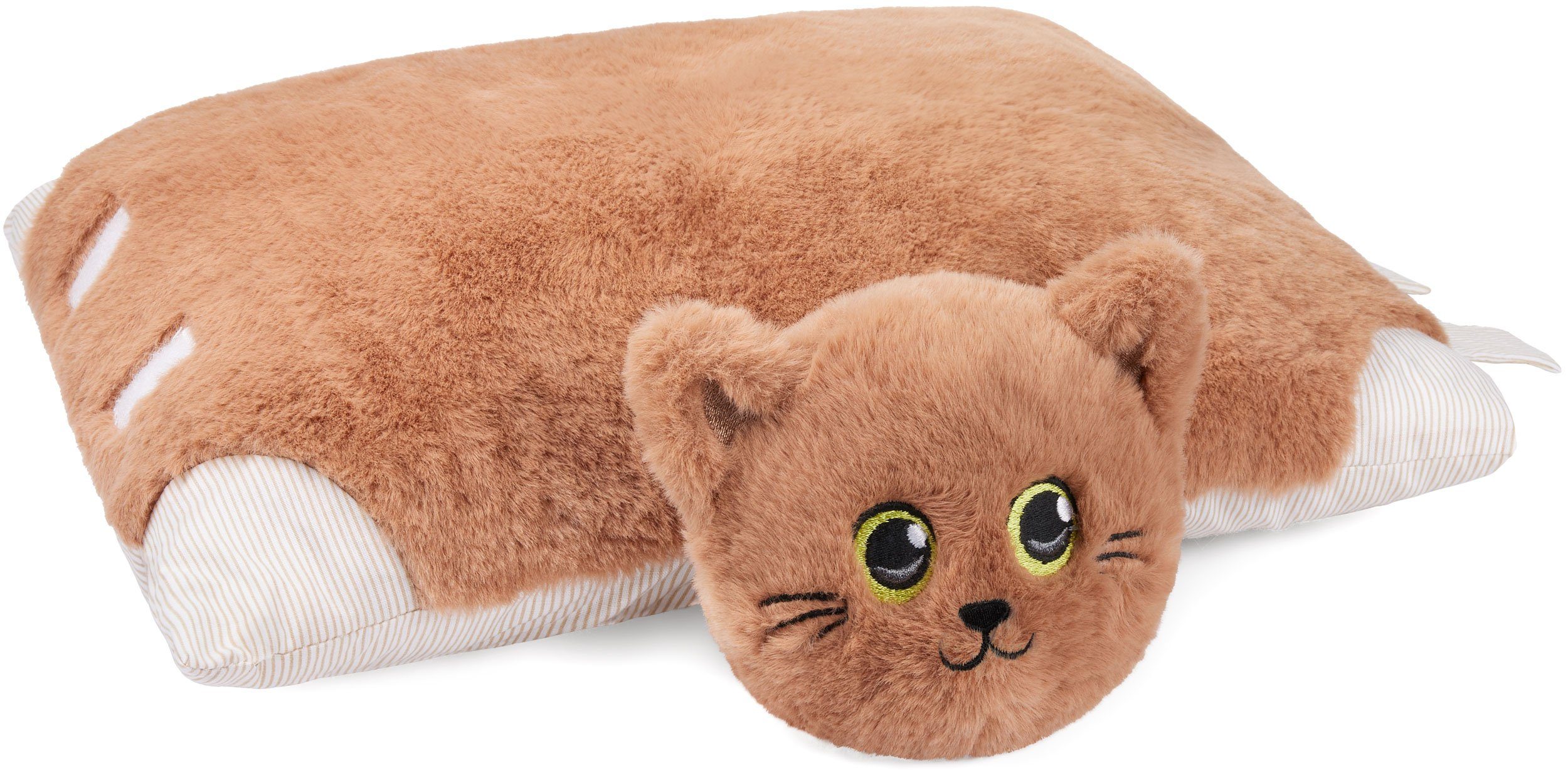BRUBAKER Kuscheltier Katze - 2 in 1 Plüschtier und Kuschelkissen - 40 x 30 cm Kuschelkatze (Stofftier, 1-St., Tierkissen Katzenkissen), aufklappbares Kinder Plüschkissen mit Klettverschluss