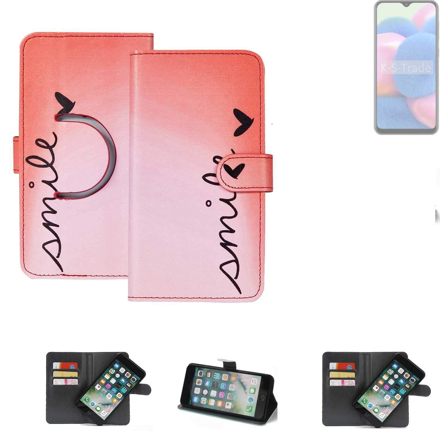 K-S-Trade Handyhülle für Samsung Galaxy A30s, Schutzhülle Handyhülle Hülle cover bookstyle Etui ''smile'' rot