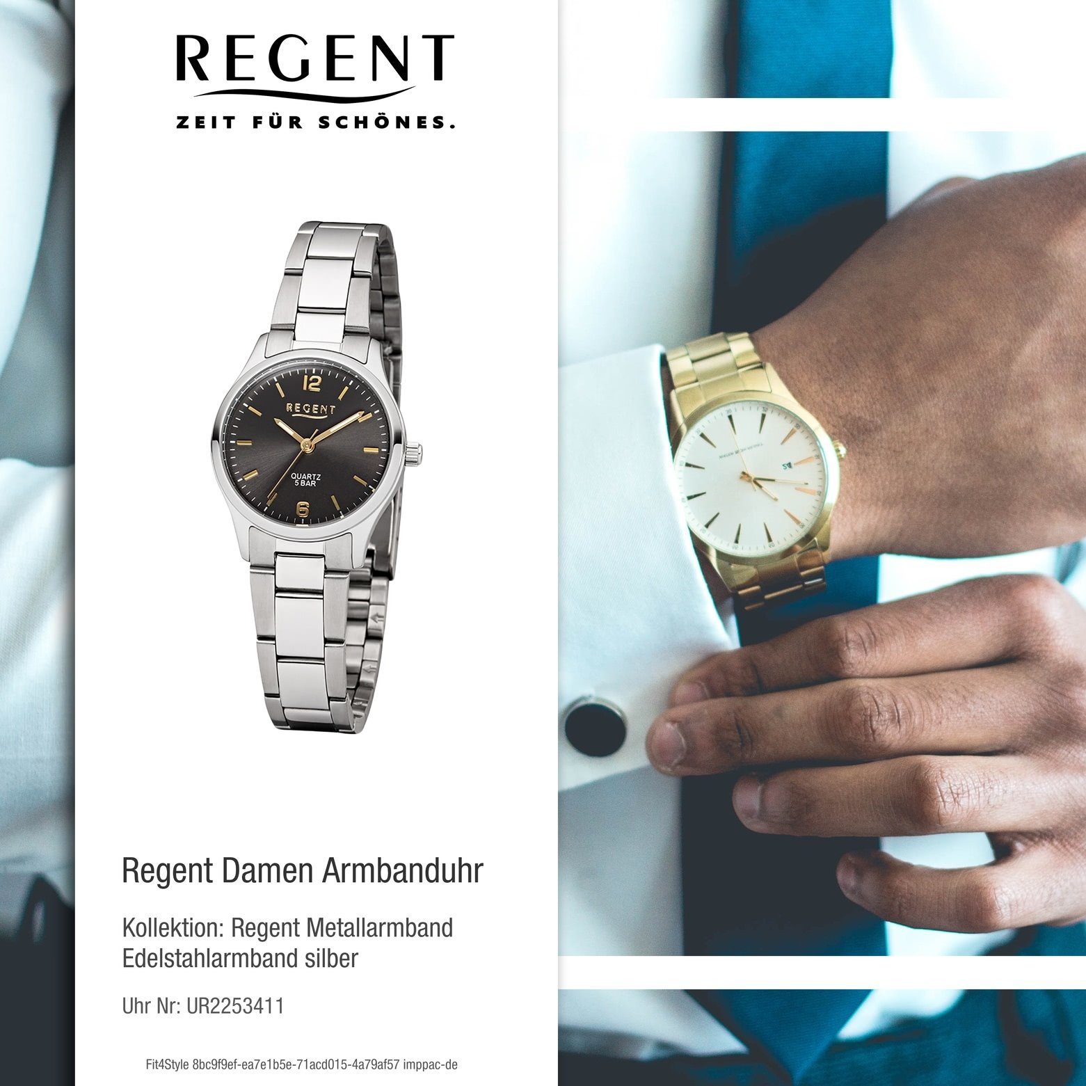 rund, Armbanduhr Quarzuhr Damen-Armbanduhr Analog, Regent klein silber Damen (ca. 29mm), Edelstahlarmband Regent