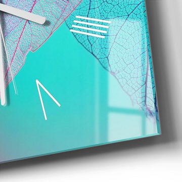 DEQORI Wanduhr 'Transparenter Blattfächer' (Glas Glasuhr modern Wand Uhr Design Küchenuhr)