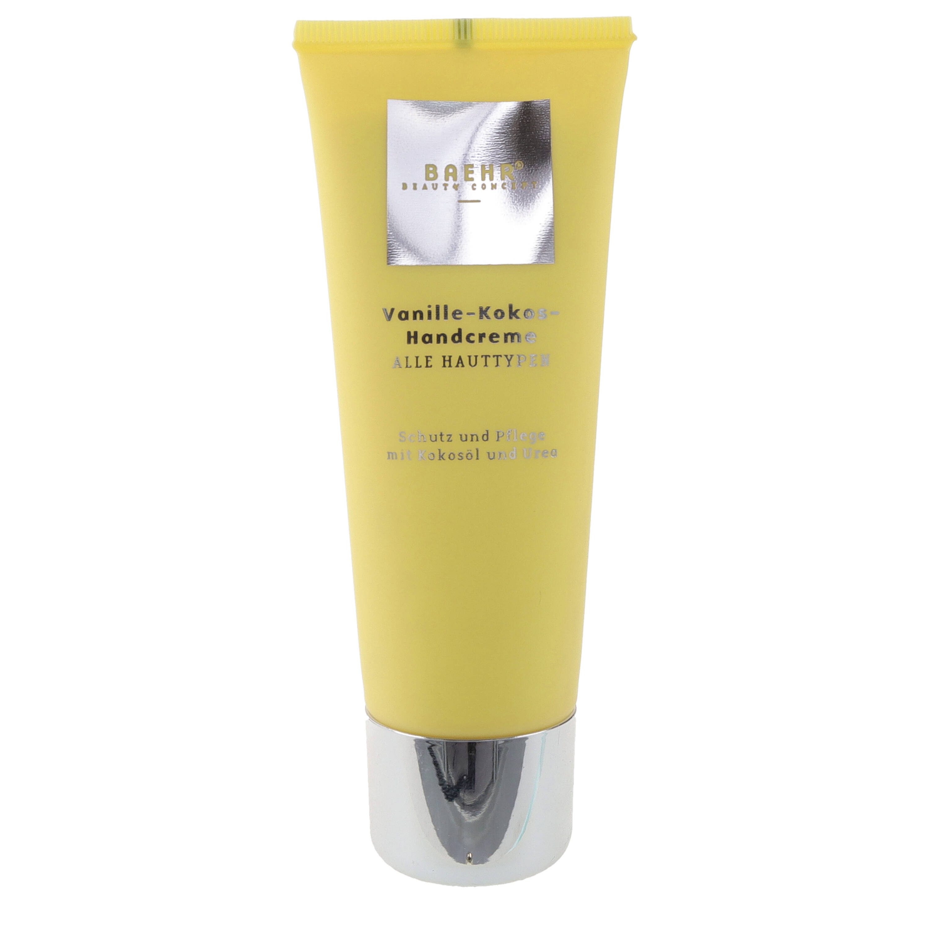 BAEHR BEAUTY CONCEPT Handcreme Baehr Beauty Concept Vanille-Kokos Handcreme 75ml exotischer Duft, 1-tlg., Urea, Vitamin E, Kokosöl & Totes Meer Salz pflegen intensiv
