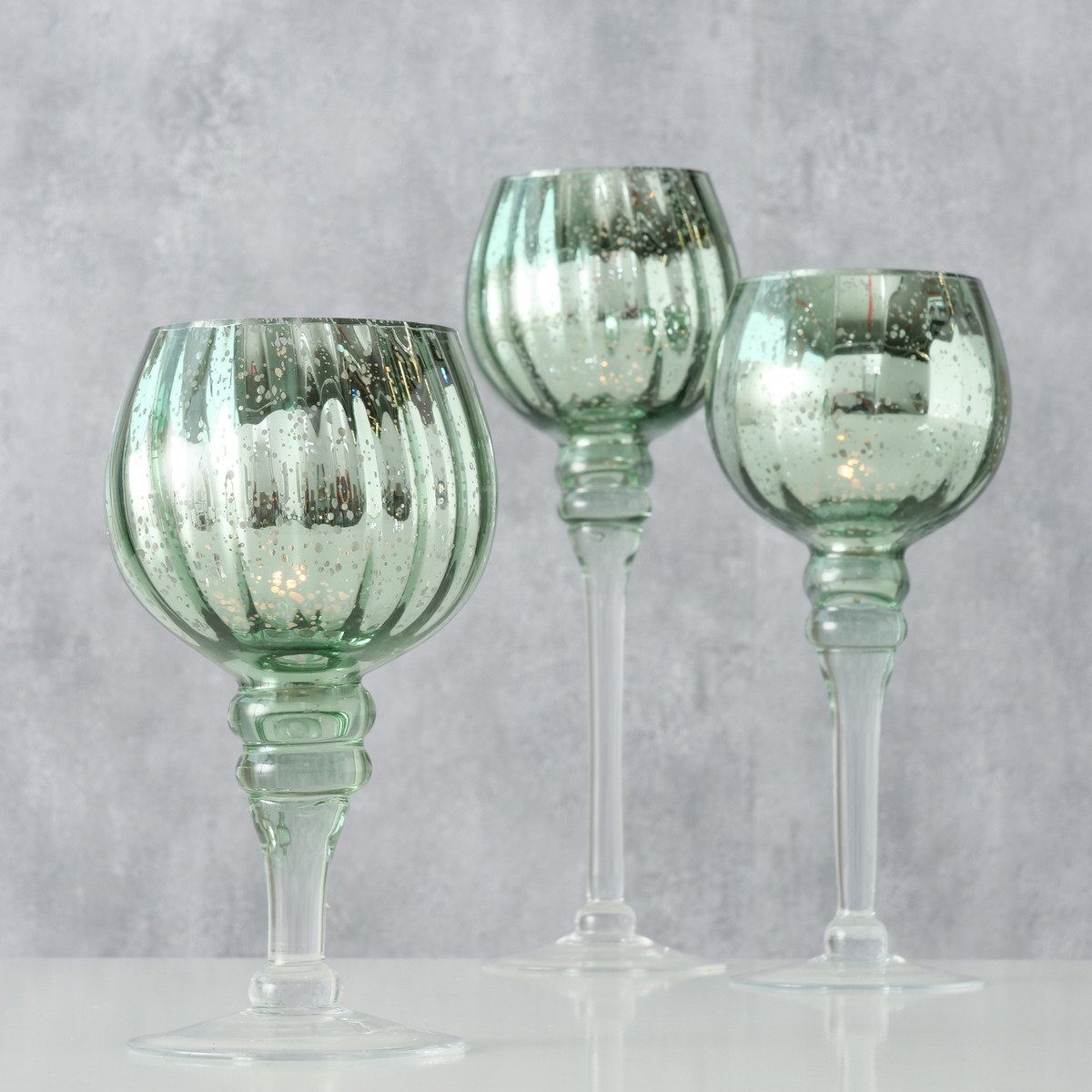BOLTZE Windlicht Minou (Set, 3 St., 3er-Set), aus Glas, lackiert, Grün, 30  x 10 cm, Boltze