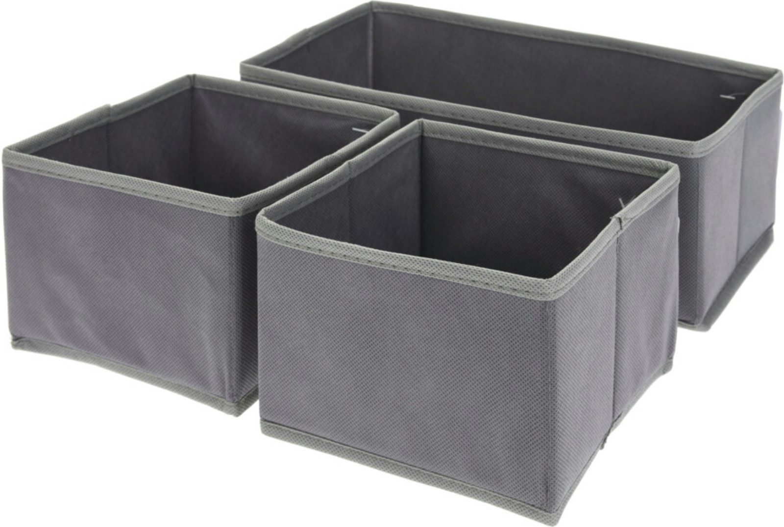 Koopman Aufbewahrungsbox Sortierboxen Tischorganizer Stoff 3 Größen 3tlg (Set, 3 St., Packung), 28x14x11cm, faltbar, 14x14x11cm, Grau
