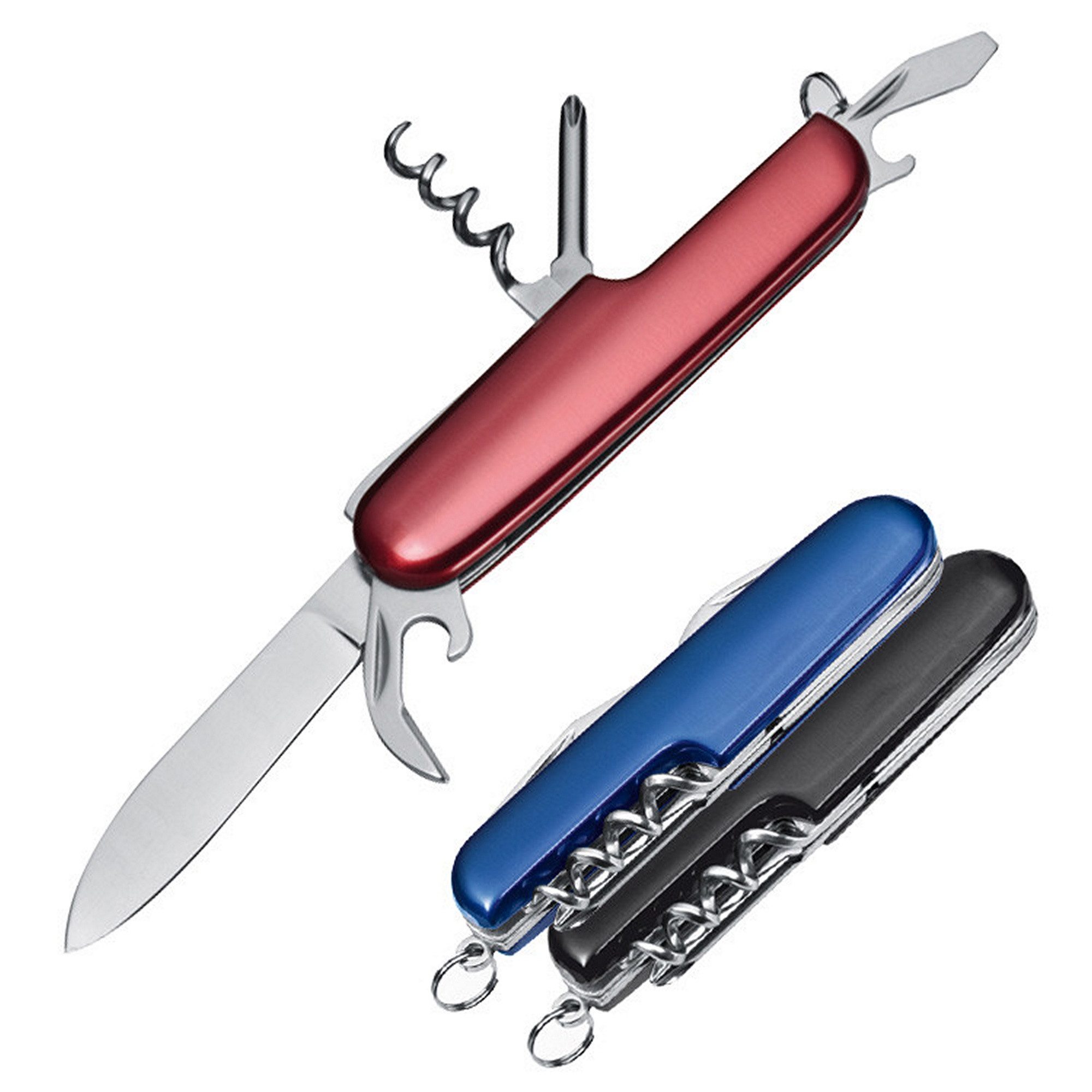 Macma Taschenmesser 3x Edles 7-teiliges Aluminium Taschenmesser / Farbe: je 1x schwarz, bl
