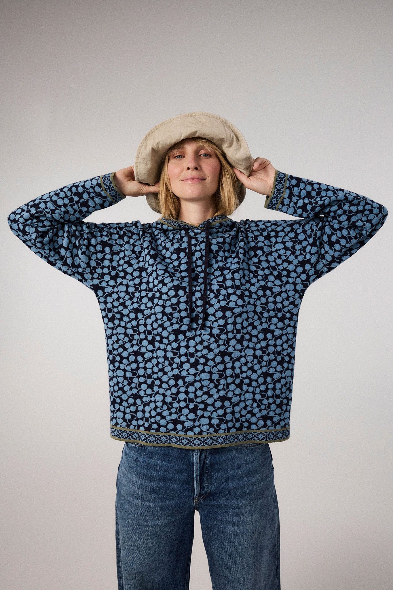 Himalaya Clothing Kapuzenpullover Damen mit stilvollem Tropfenmuster - Kapuzenpullover aus Bio-Baumwolle Lockerer Jacquardpullover mit hohem Tragekomfort