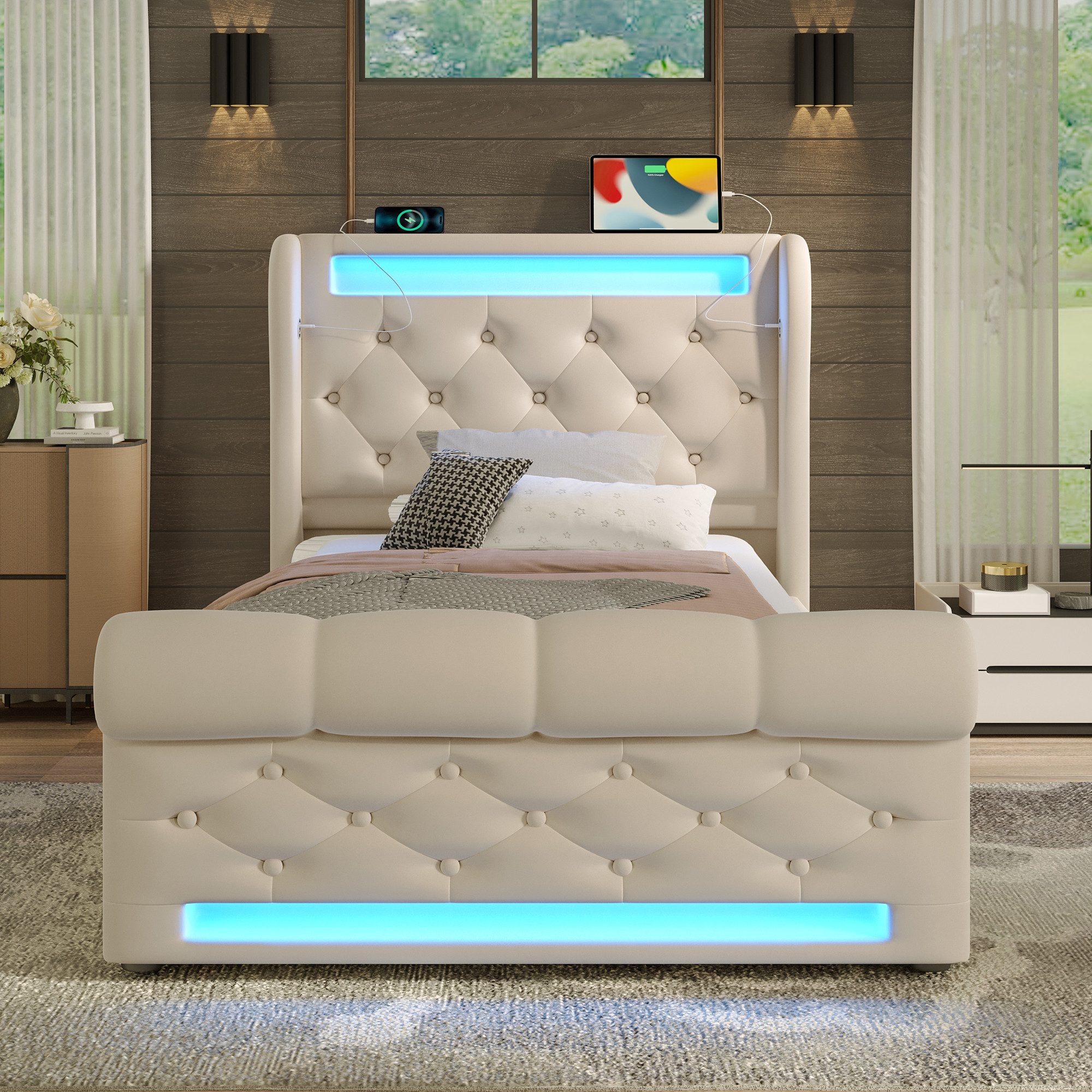 STILVORA Polsterbett 90x200 Einzelbett mit LED,Stauraumkopfteil,USB&TYPE-C, günstig online kaufen