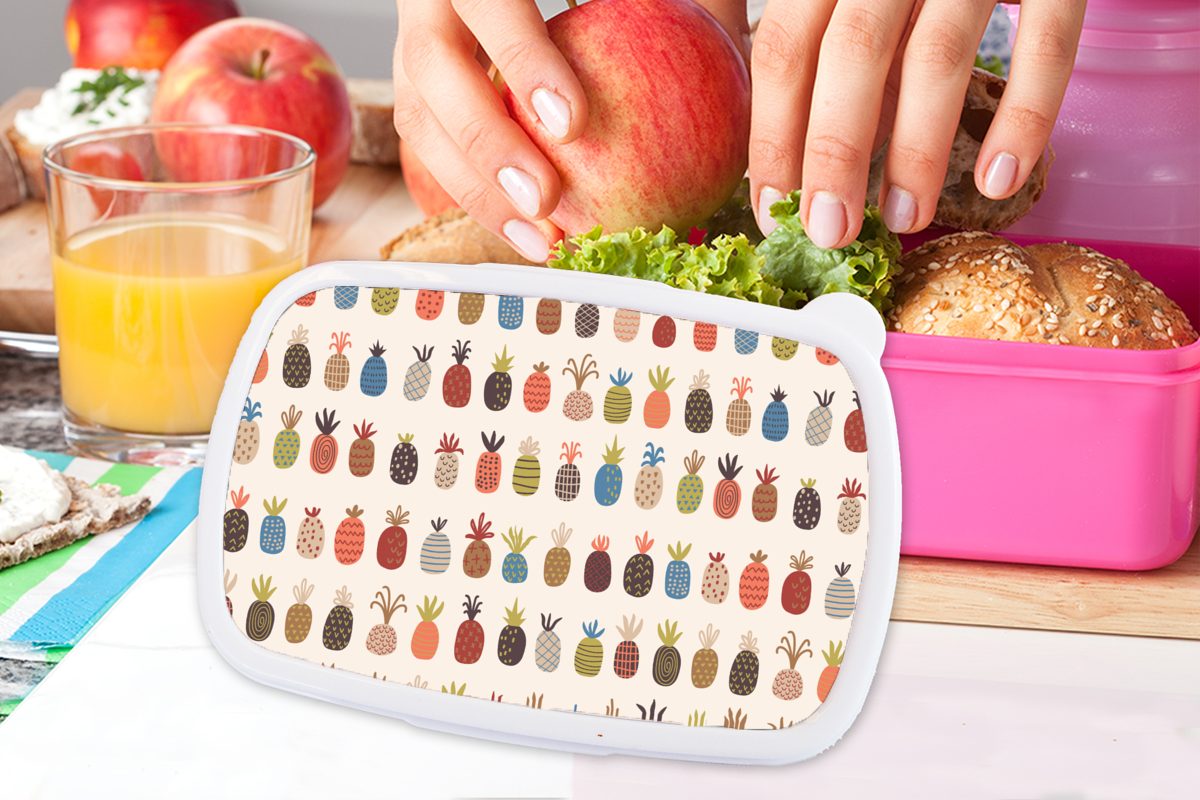 Mädchen, Ananas Obst, rosa Lunchbox Retro Kinder, (2-tlg), für - Kunststoff Snackbox, Kunststoff, - Erwachsene, Regenbogen - MuchoWow Brotbox Brotdose