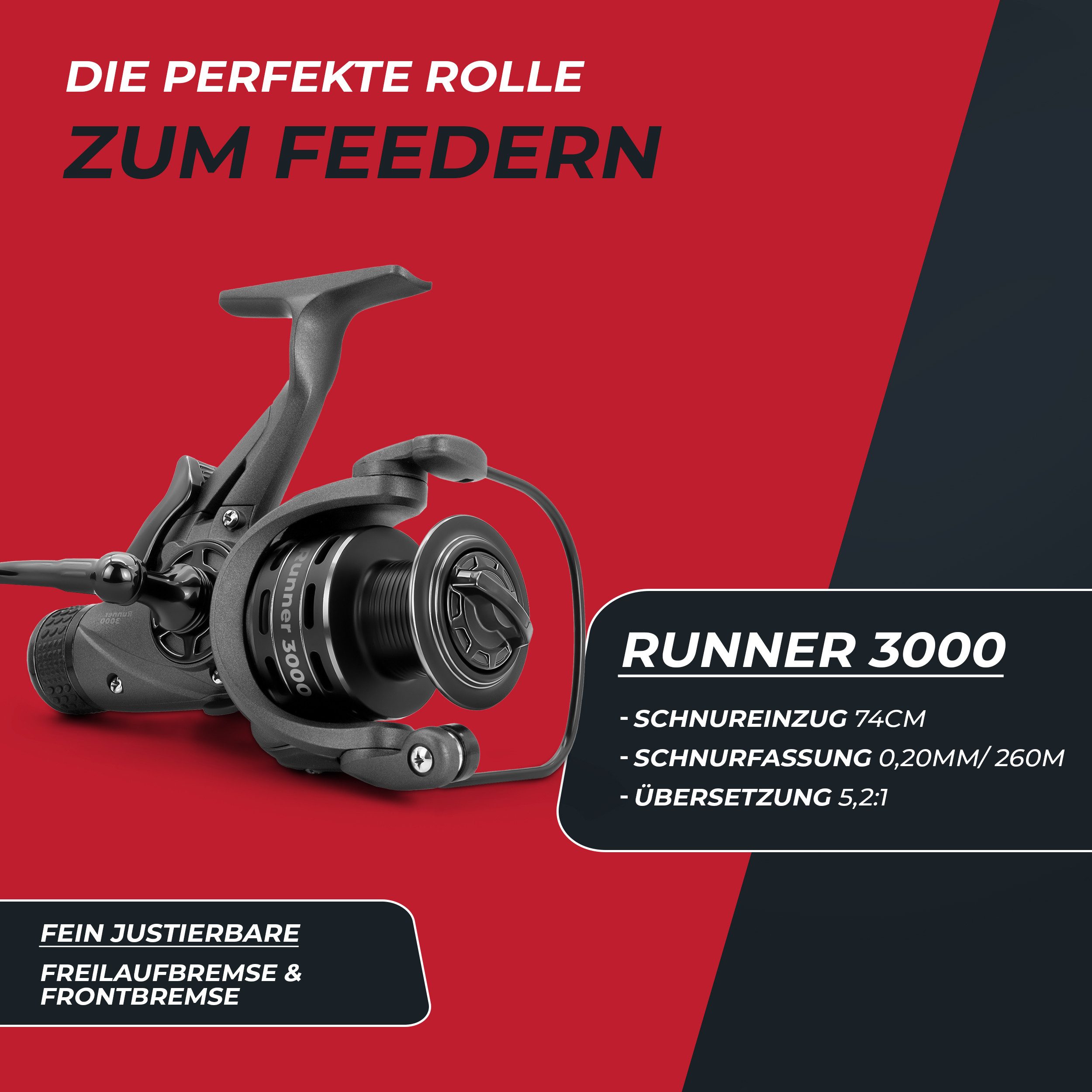 Paradox Fishing Feederrute Combo Feeder, (Rute + Rolle), 3,3m/3,6m, 90g/120g, 3 Wechselspitzen