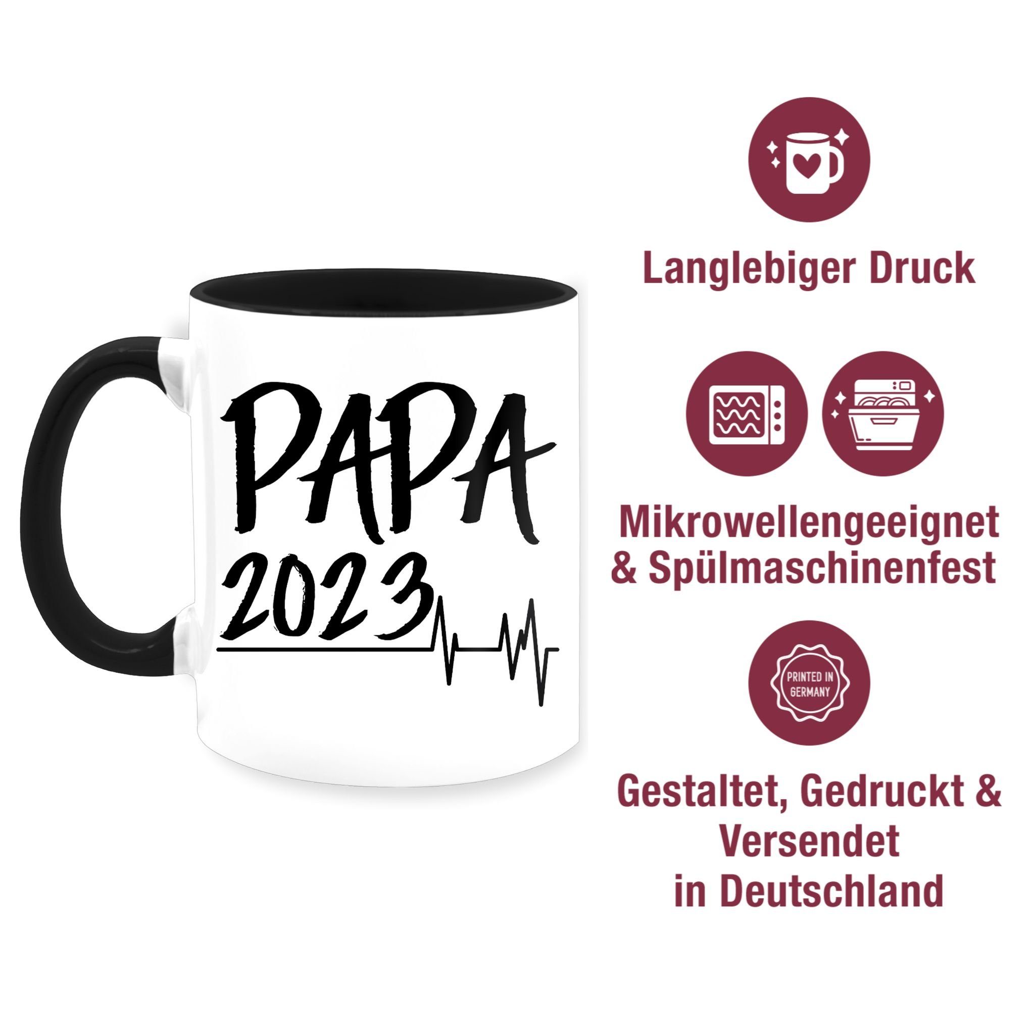 Keramik, Shirtracer Herzschlag, Vatertag 2023 Papa Kaffeetasse Schwarz Geschenk 1 Tasse