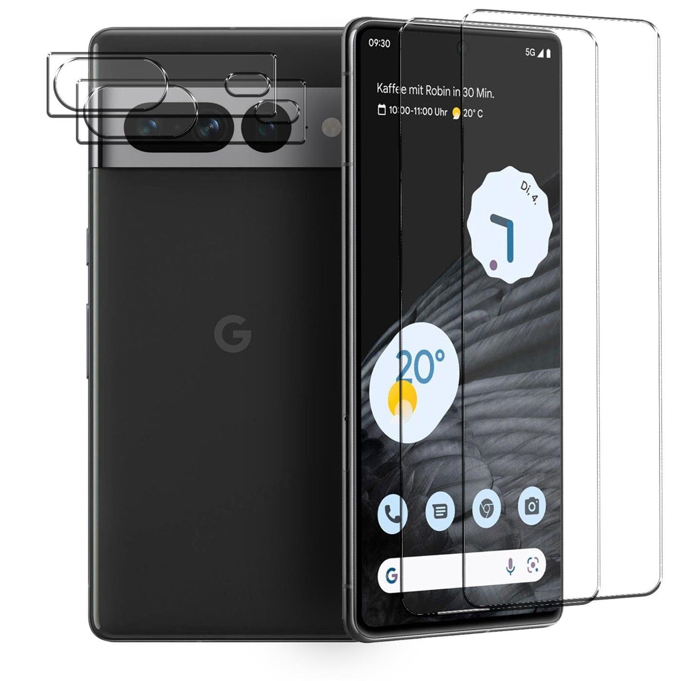 CoolGadget Schutzfolie Panzerfolie für Pixel 7 Pro, (Spar-Set 4in1, 2x Displayschutz, 2x Kameraschutz), Panzerglas Schutzfolie für Google Pixel 7 Pro Folie