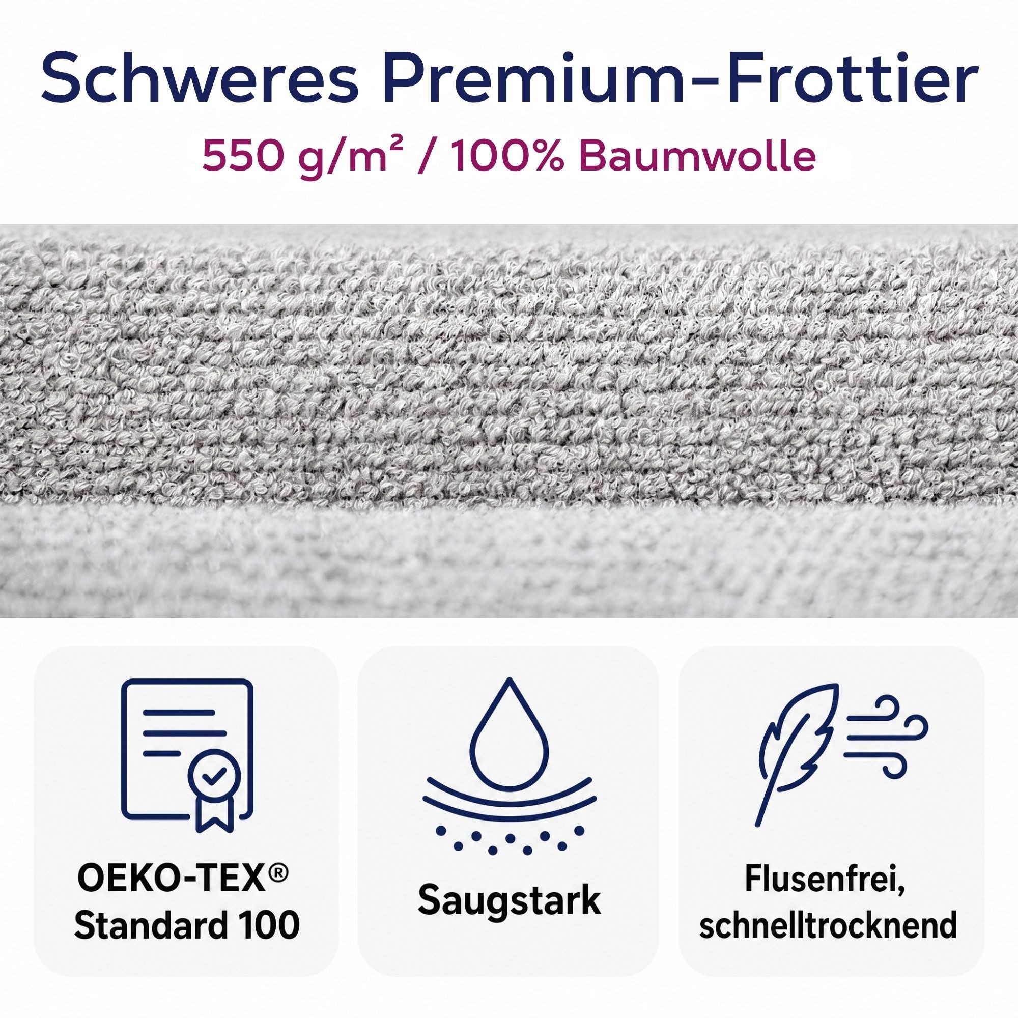 Beautex Handtuch Set, Premium Frottier Sets, 100% Baumwolle 550g/m², Multischlaufen-Optik, Frottier, saugstark, weich, flusenfrei, schnelltrocknend, schadstoffgeprüft