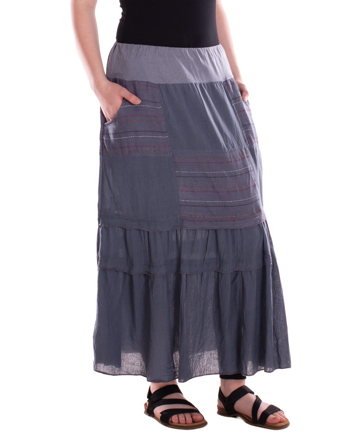 Vishes Maxirock Damen Lagenrock Baumwolle Casual elastischer Bund mit Taschen Alternative Bekleidung, Ethno, Hippie, Retro Style