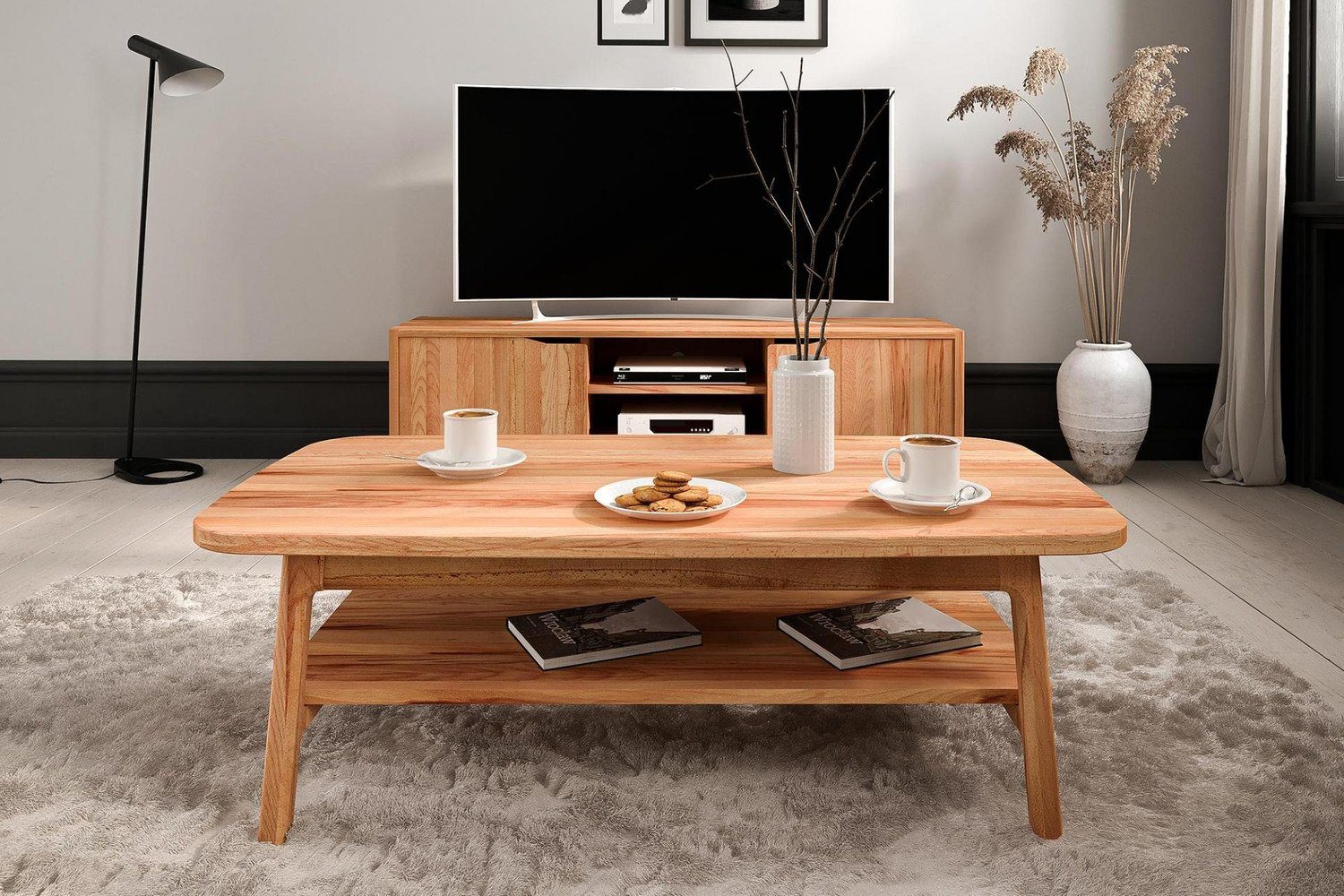 Natur24 Couchtisch Couchtisch Swig aus Kernbuche massiv geölt 60x100 cm mit Holzbeinen