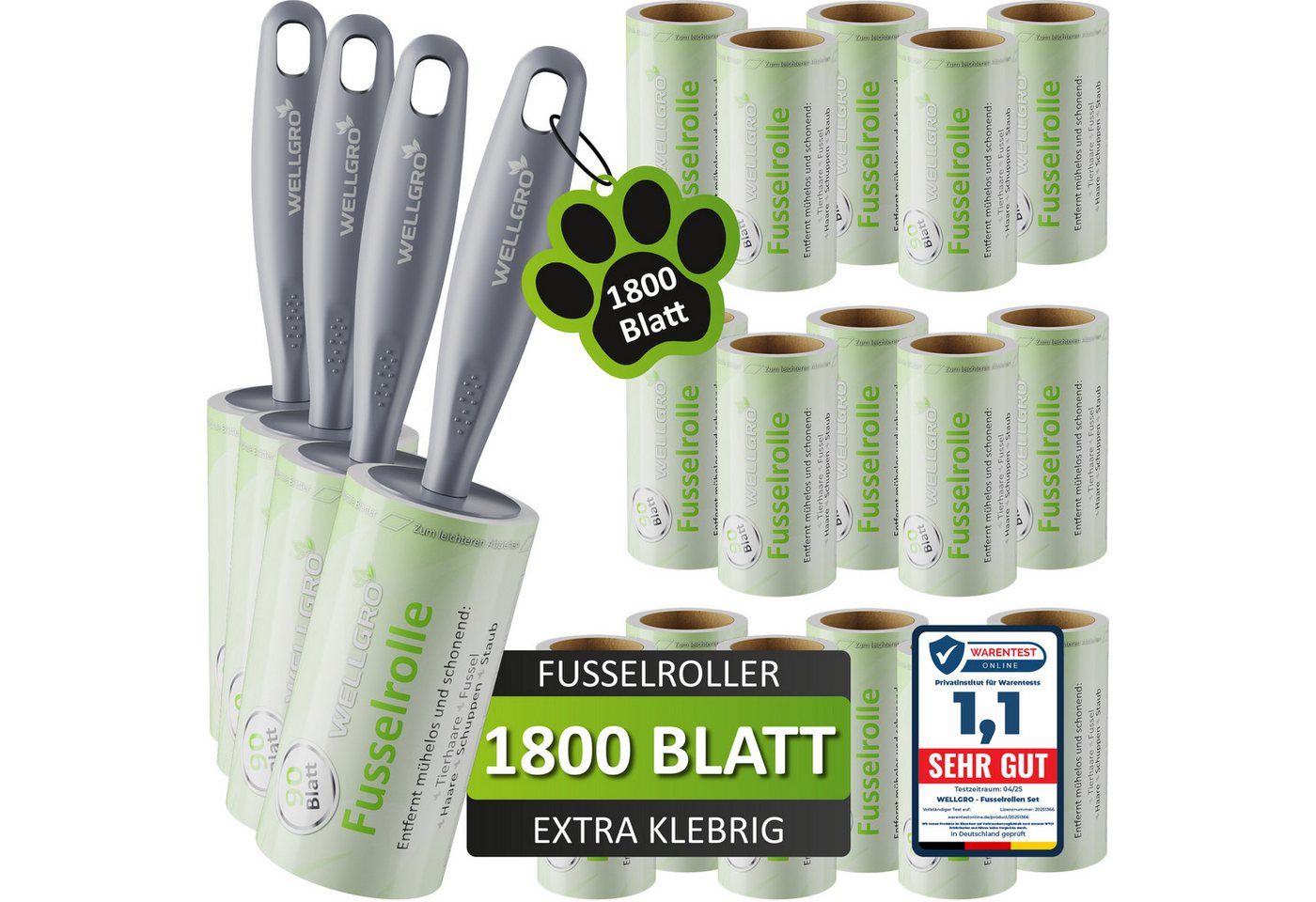 Wellgro Fusselroller Fusselrolle Tierhaare – Fusselrollen Set + Abroller