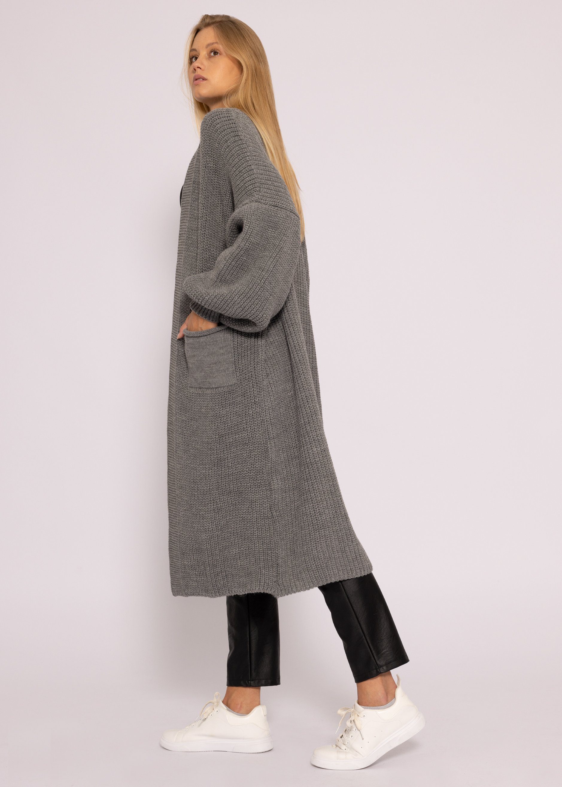 Damen Strickjacke Leoparden Print - Oversize Cardigan Mit Taschen