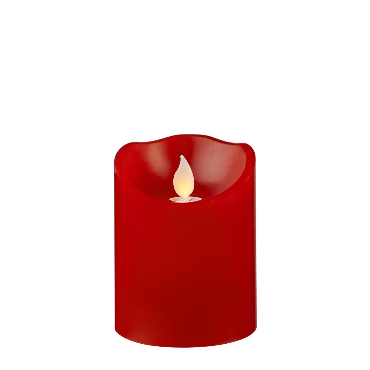 LED-Kerze Stumpenkerze Echtwachs mechanisch bewegte Flamme Timer H: 10cm rot