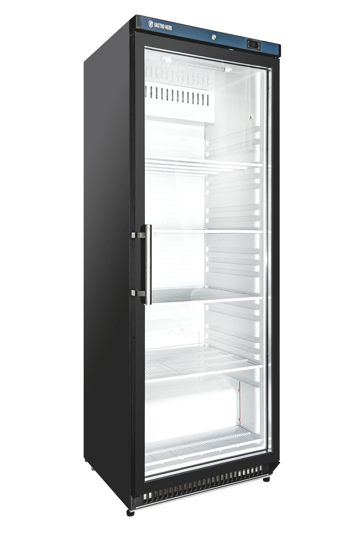 GastroHero Vollraumkühlschrank Lagerkühlschrank ECO 400 Glastür Schwarz 336 Liter LED LKSE400BG, 187.5 cm hoch, 60 cm breit, ideal zur Präsentation von Getränken und gekühlten Waren